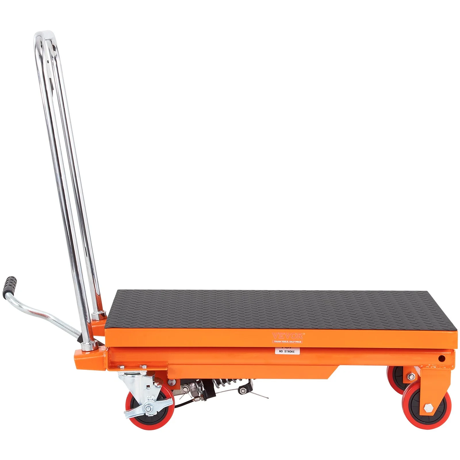 VEVOR Hydraulic Lift Table Cart, 500lbs Capacity 28.5" Lifting Height, Manual Single Scissor Lift Table with 4 Wheels and Non-slip Pad, Hydraulic Scissor Cart for Material Handling, Orange