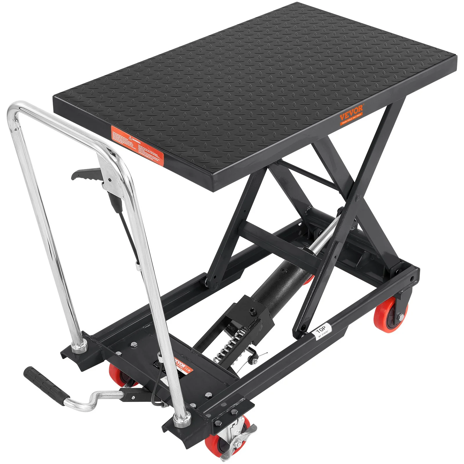 VEVOR Hydraulic Lift Table Cart, 330lbs Capacity 28.5" Lifting Height, Manual Single Scissor Lift Table with 4 Wheels and Non-slip Pad, Hydraulic Scissor Cart for Material Handling, Black