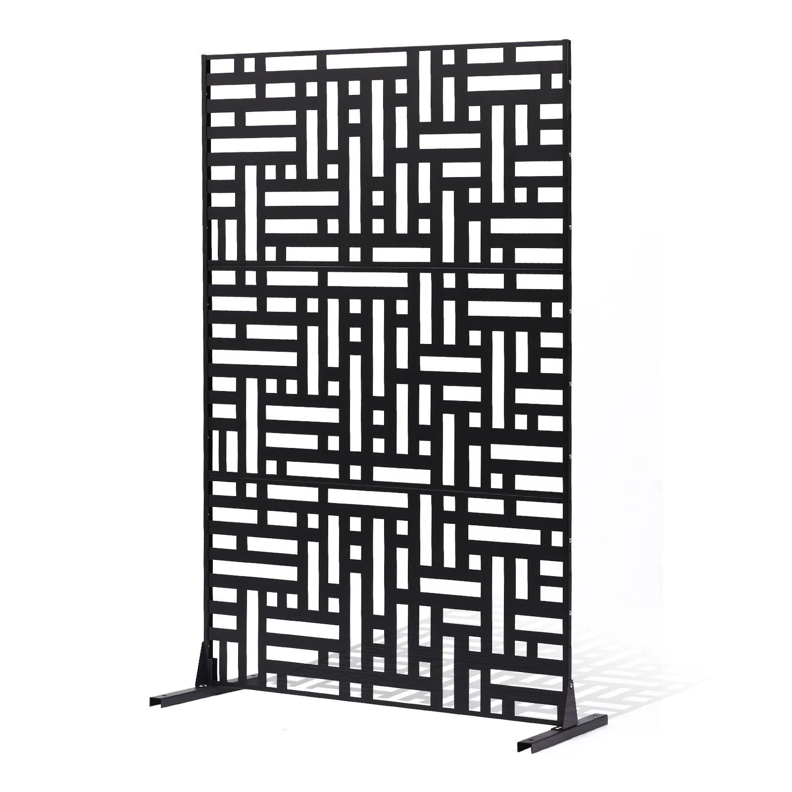 Metal Privacy Screen, 120 x 193cm, Outdoor Privacy Screens 3-Panel, Freestanding Outdoor Divider with Stand, Decorative Garden Steel Privacy Fence for Balcony Patio Indoor Room Hot Tub Black
