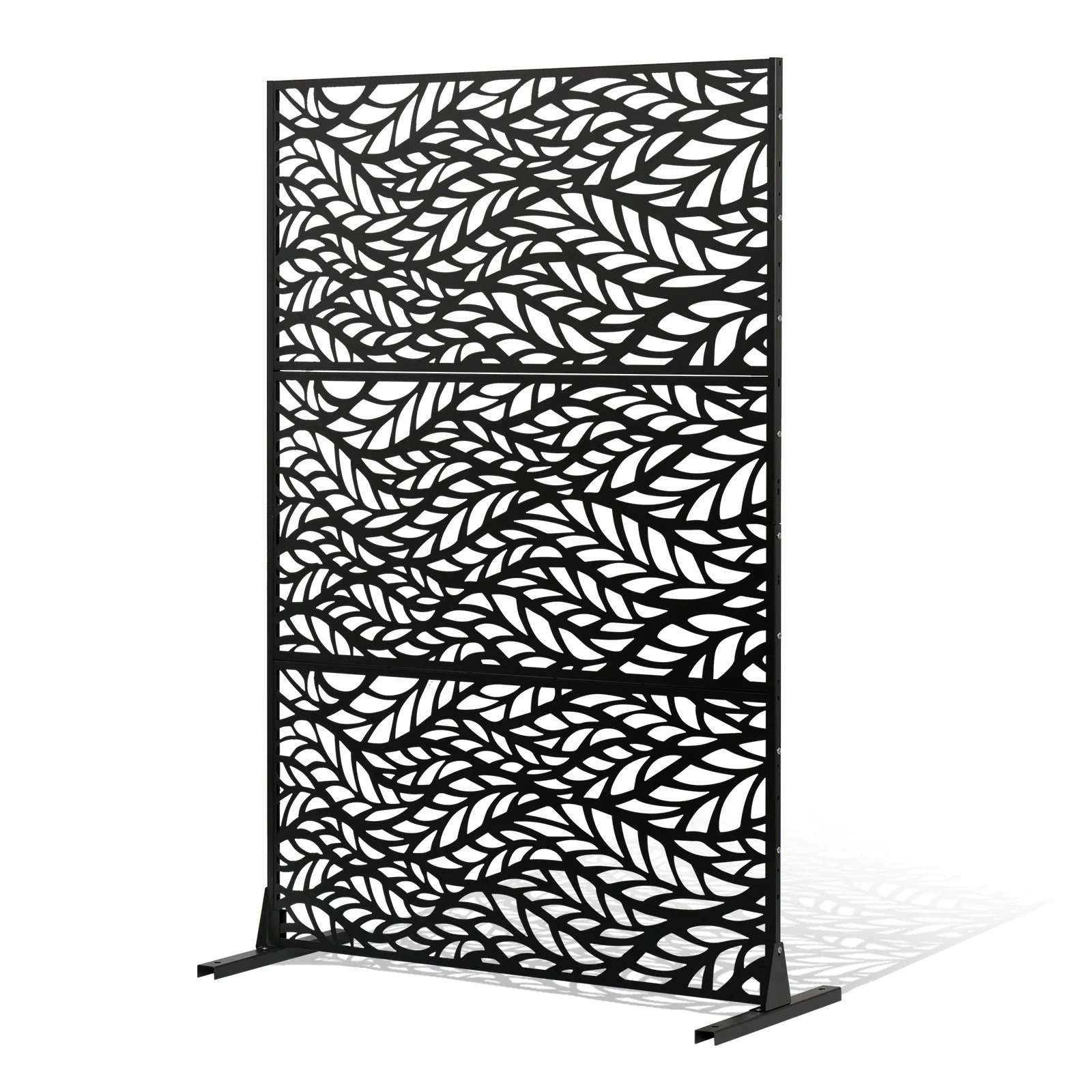 VEVOR Metal Privacy Screen, 47" W x 72" H, Outdoor Privacy Screens & Panels, Freestanding Outdoor Divider with Stand, 3-Panel Decorative Garden Steel Privacy Fence for Balcony Patio Indoor Room Black