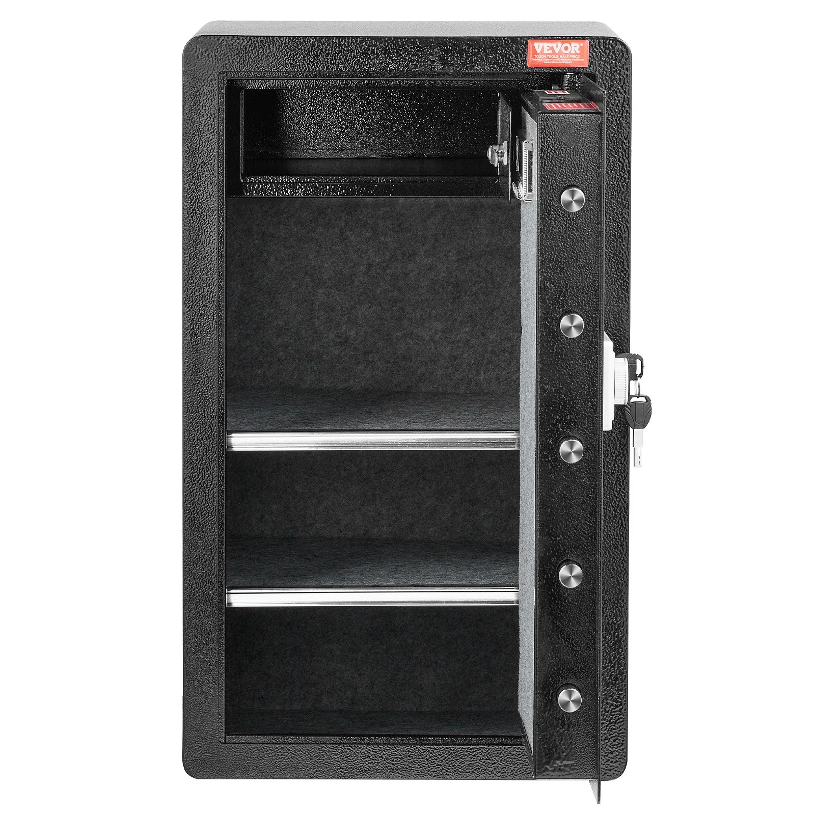 VEVOR Single Door 4.0 cu.ft Safe Box with Key Lock & Password, Safe Lock Box with Fireproof Bag, Key Rack, LED Light, 2 Shelves, and 1 Cabinet for Money, Documents, Jewelry, and Valuables, Black