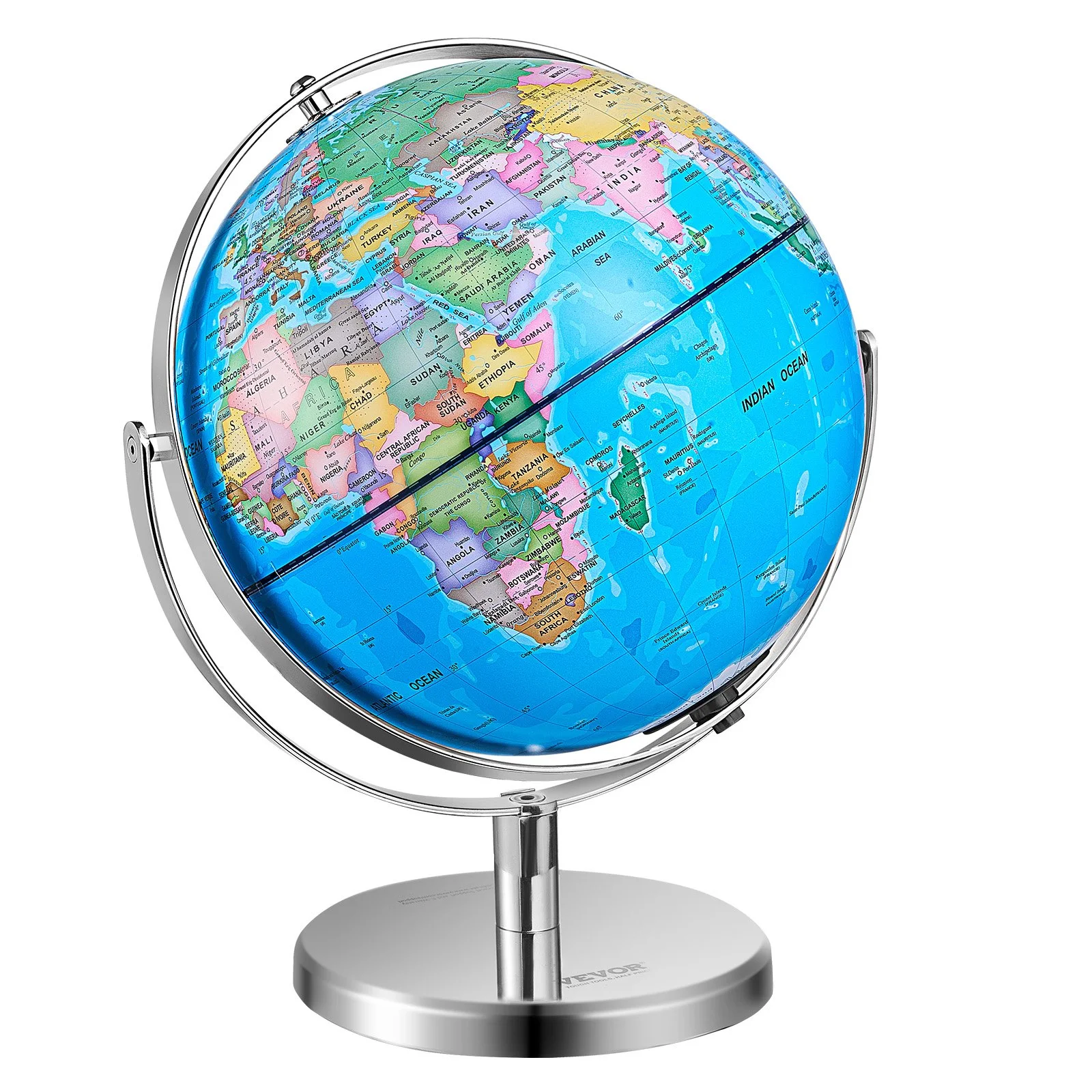 VEVOR Rotating World Globe with Stand, 330.2 mm, Educational Geographic Globe with Precise Time Zone ABS Material, Spinning Globe for Kids Children Learning Classroom Geography Education