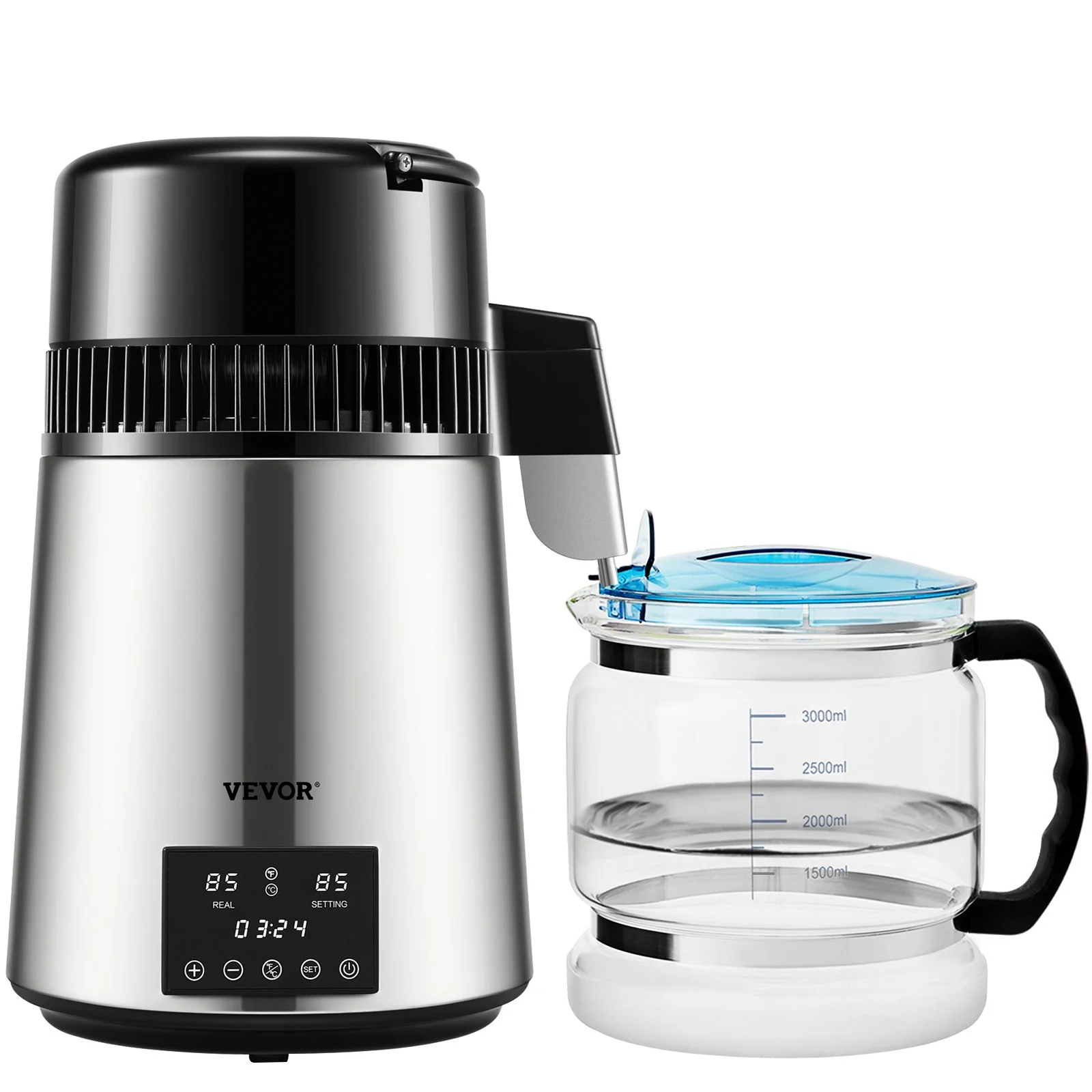 4L Water Distiller Distilled Water Maker 1 L/H w/ Timing Dual-Temp Silver