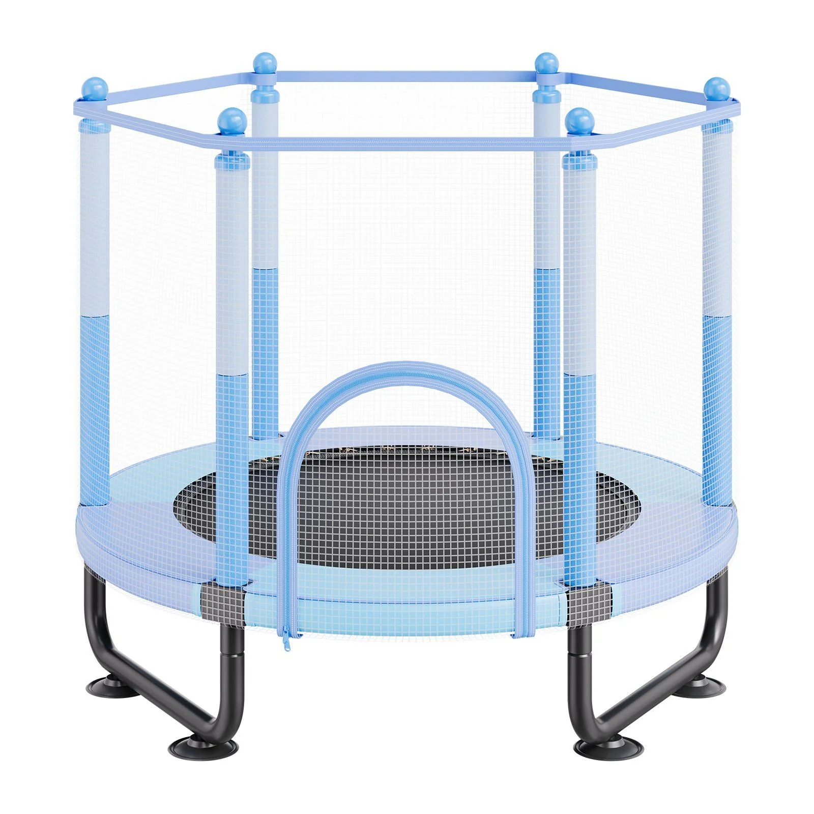60" Kids Trampoline, 5FT Indoor Outdoor Trampoline, Mini Toddler Recreational Trampolinewith Safety Enclosure Net and Basketball Hoop, Birthday Gifts Christmas Toys for 3+ Years Children, Blue