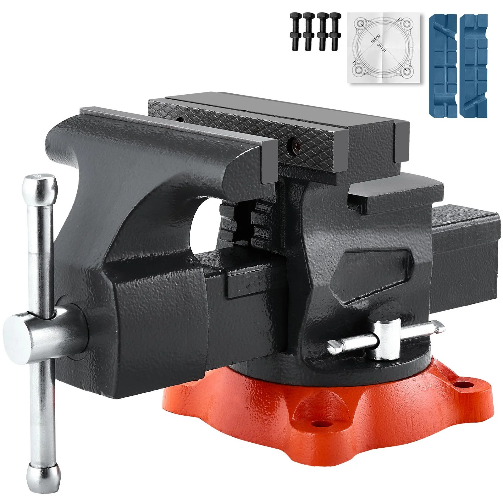 Bench Vise, 140 mm Jaw Width, 140 mm Max Jaw Opening Multipurpose Vise with 360° Swivel Locking Base, 73 mm Throat, Heavy Duty Ductile Iron Workbench Vise, Two-Way Jaws for Clamping Round Pipes