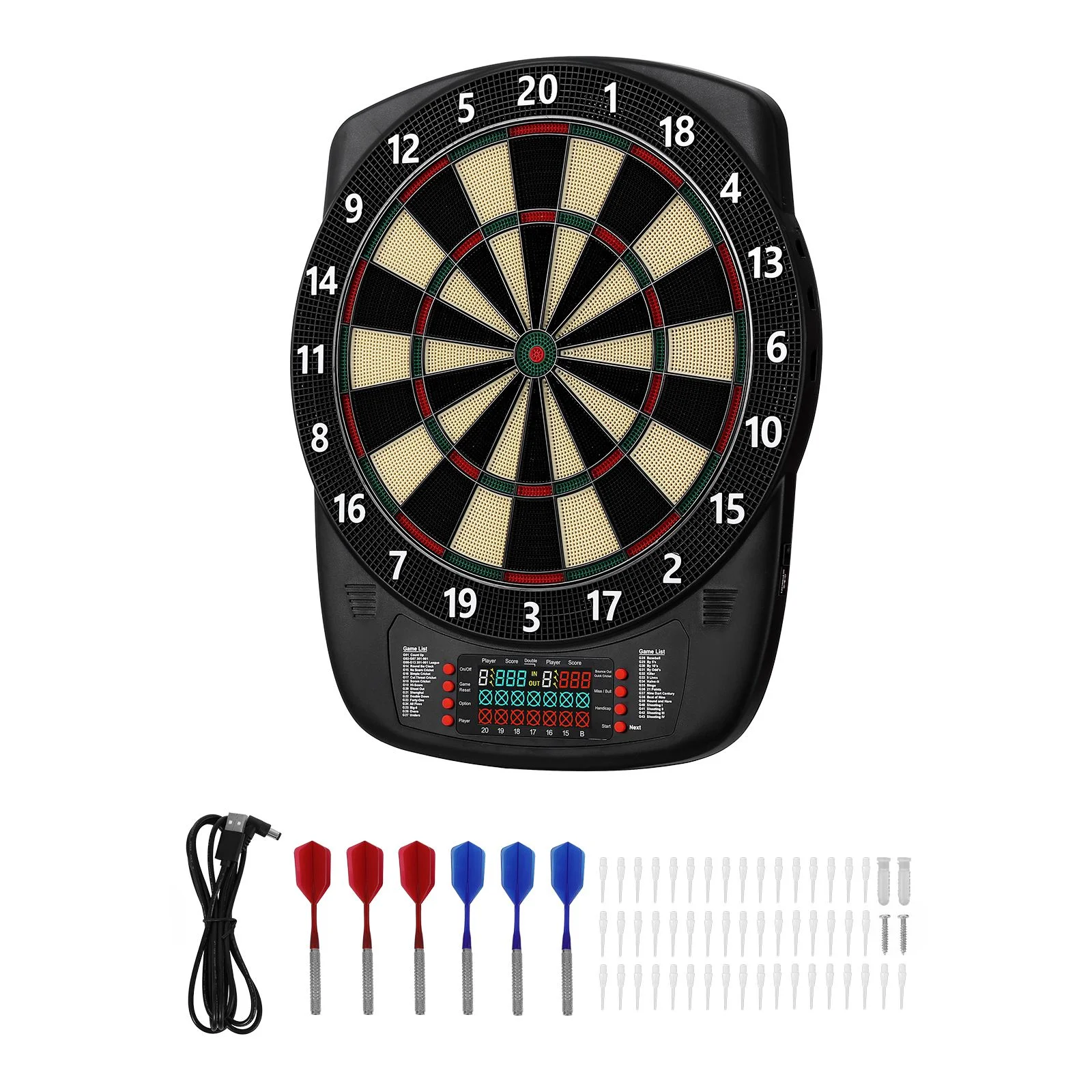 Electronic Dart Board, 336mm Target Dartboard with 43 Games & 200+ Variations for Up to 8 Players, 6 Dart Shafts with Flights & 50 Soft Tips, Color LCD Scoring Screen for Home Party Game Rooms