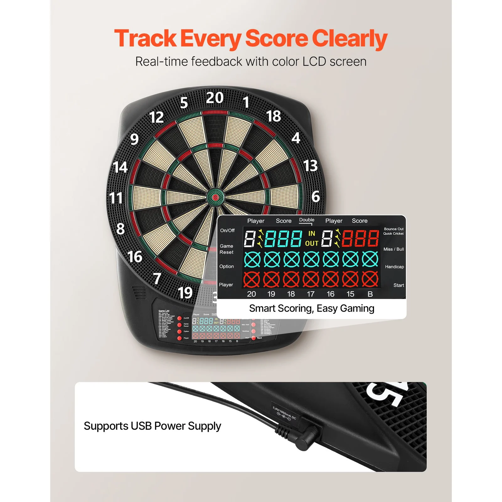 Electronic Dart Board, 336mm Target Dartboard with 43 Games & 200+ Variations for Up to 8 Players, 6 Dart Shafts with Flights & 50 Soft Tips, Color LC thumbnail 4