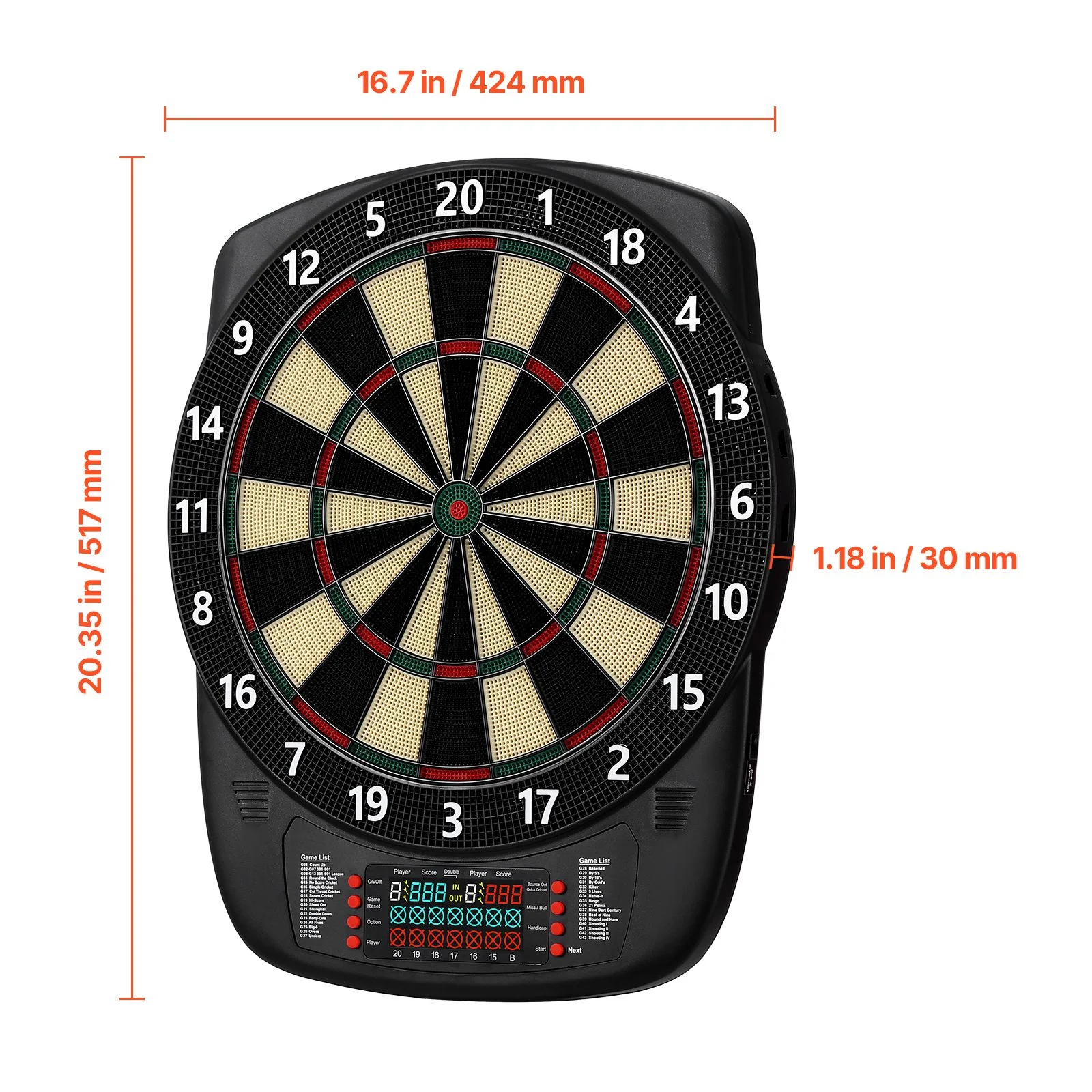 Electronic Dart Board, 336mm Target Dartboard with 43 Games & 200+ Variations for Up to 8 Players, 6 Dart Shafts with Flights & 50 Soft Tips, Color LC thumbnail 8