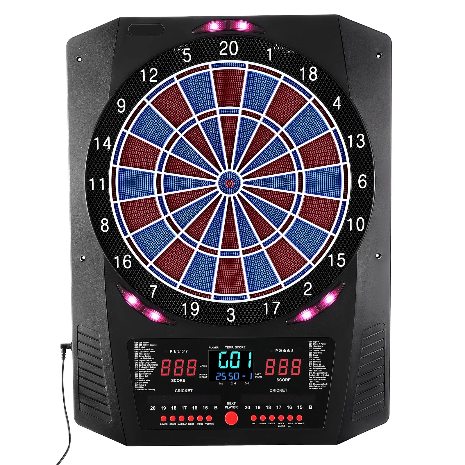 VEVOR Electronic Dart Board, 336mm Target Dartboard with 45 Games & 474 Variations for Up to 8 Players, 6 Dart Shafts with Flights & 50 Soft Tips, Color LED Cricket Scoring Screen for Home Party Bar