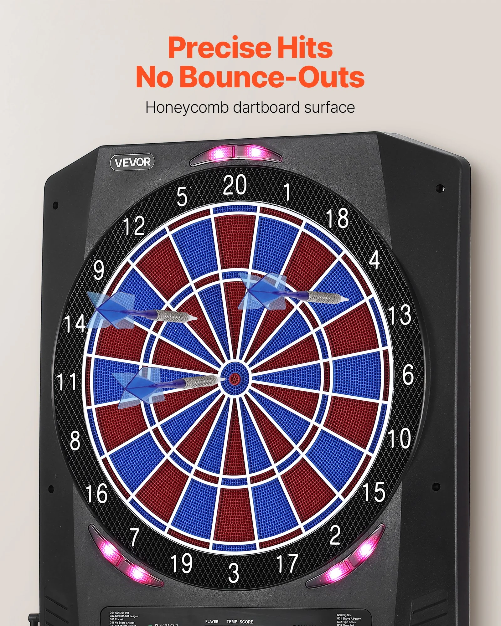 Electronic Dart Board, 336mm Target Dartboard with 45 Games & 474 Variations for Up to 8 Players, 6 Dart Shafts with Flights & 50 Soft Tips, Color LED thumbnail 3