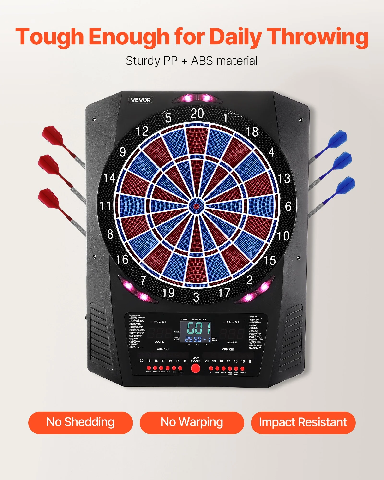 Electronic Dart Board, 336mm Target Dartboard with 45 Games & 474 Variations for Up to 8 Players, 6 Dart Shafts with Flights & 50 Soft Tips, Color LED thumbnail 5