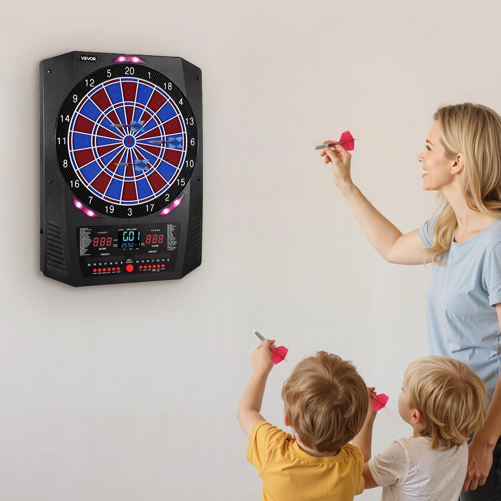 Electronic Dart Board, 336mm Target Dartboard with 45 Games & 474 Variations for Up to 8 Players, 6 Dart Shafts with Flights & 50 Soft Tips, Color LED thumbnail 8