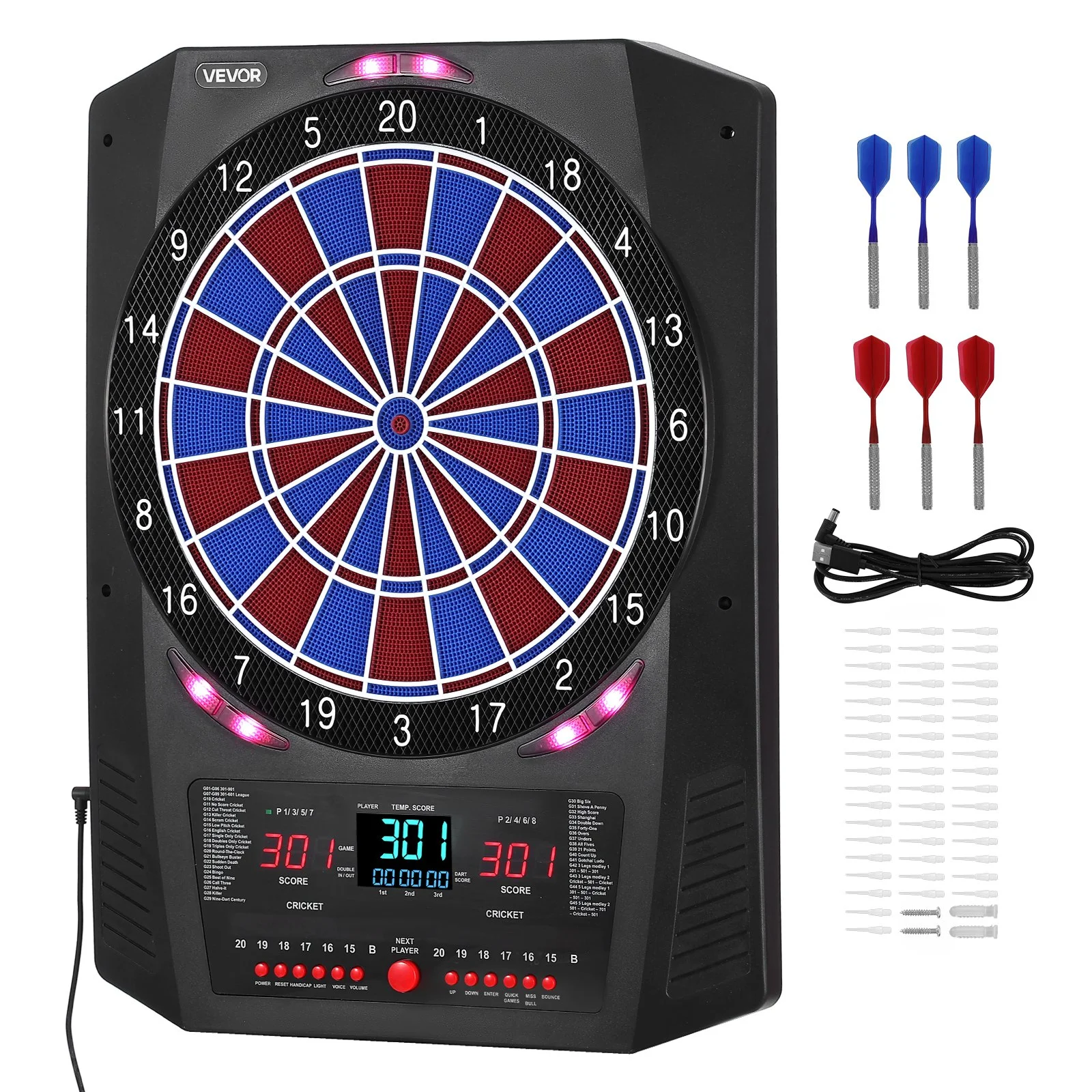Electronic Dart Board, 336mm Target Dartboard with 45 Games & 474 Variations for Up to 8 Players, 6 Dart Shafts with Flights & 50 Soft Tips, Color LED thumbnail 9