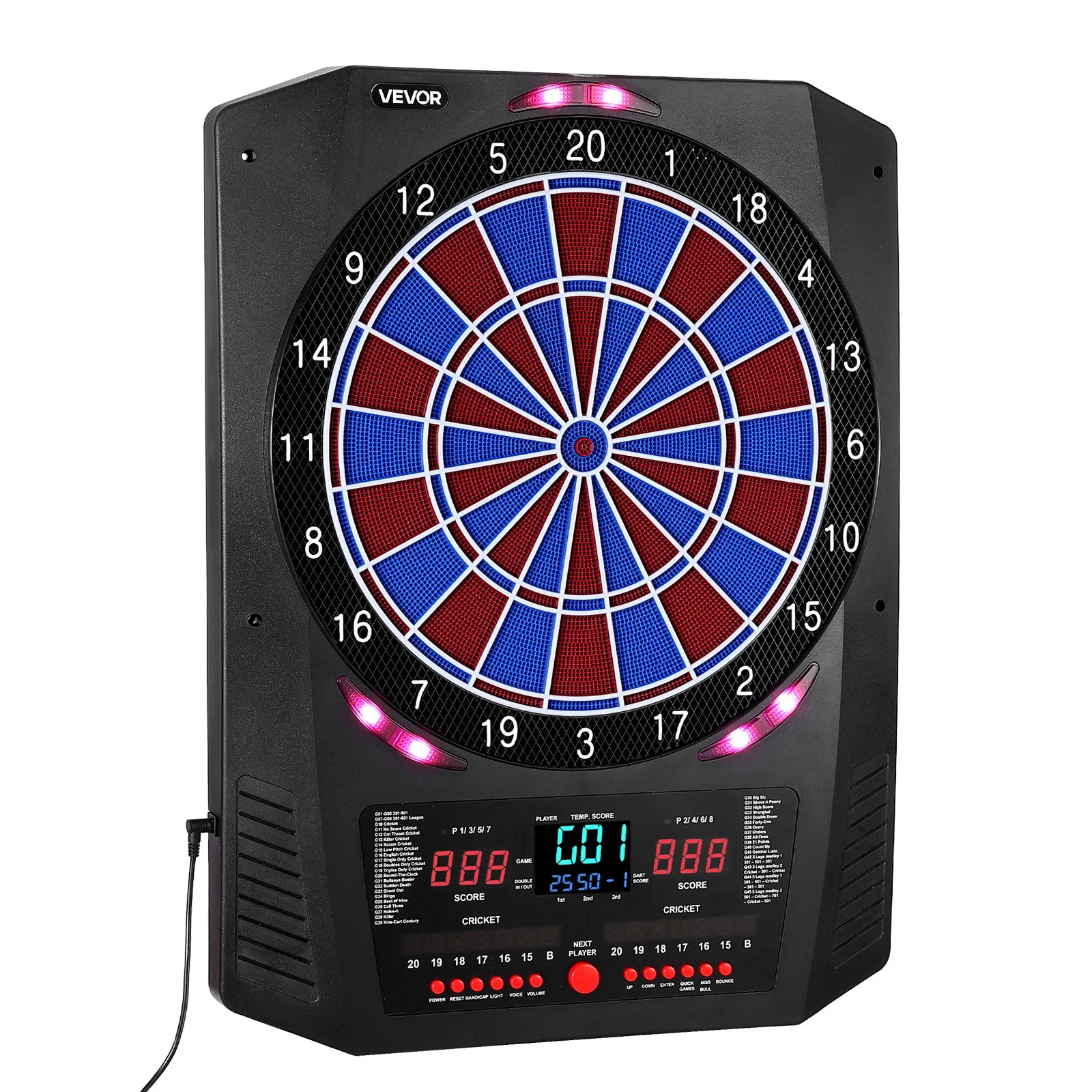Electronic Dart Board, 336mm Target Dartboard with 45 Games & 474 Variations for Up to 8 Players, 6 Dart Shafts with Flights & 50 Soft Tips, Color LED thumbnail 10