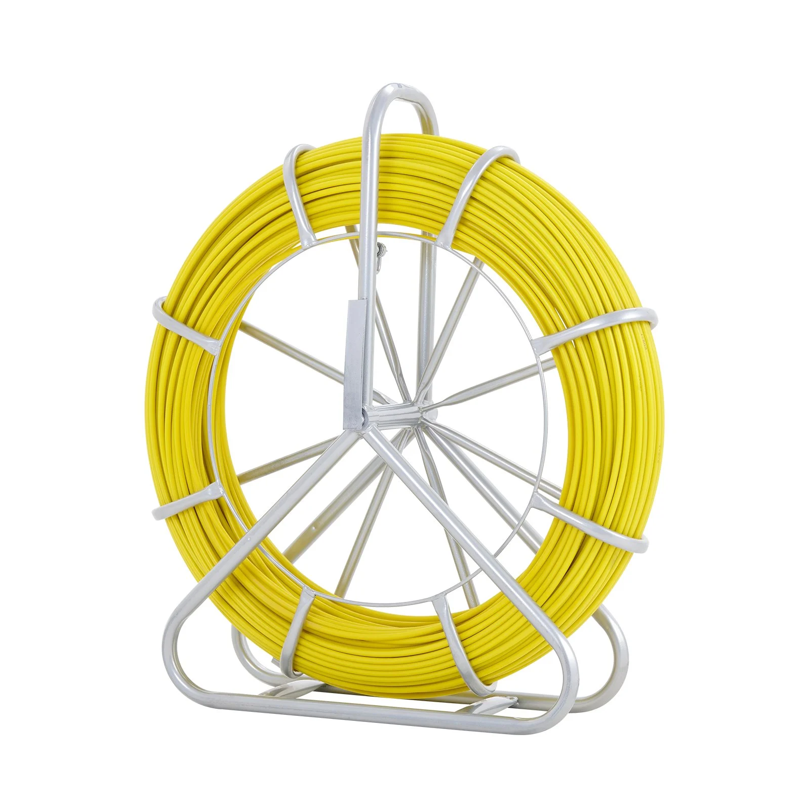 VEVOR Fish Tape Fiberglass, 182.88 m, 7.9 mm, Duct Rodder Fishtape Wire Puller, Cable Running Rod with Steel Reel Stand, 3 Pulling Heads, Fishing Tools for Walls and Electrical Conduit, Non-Conductive
