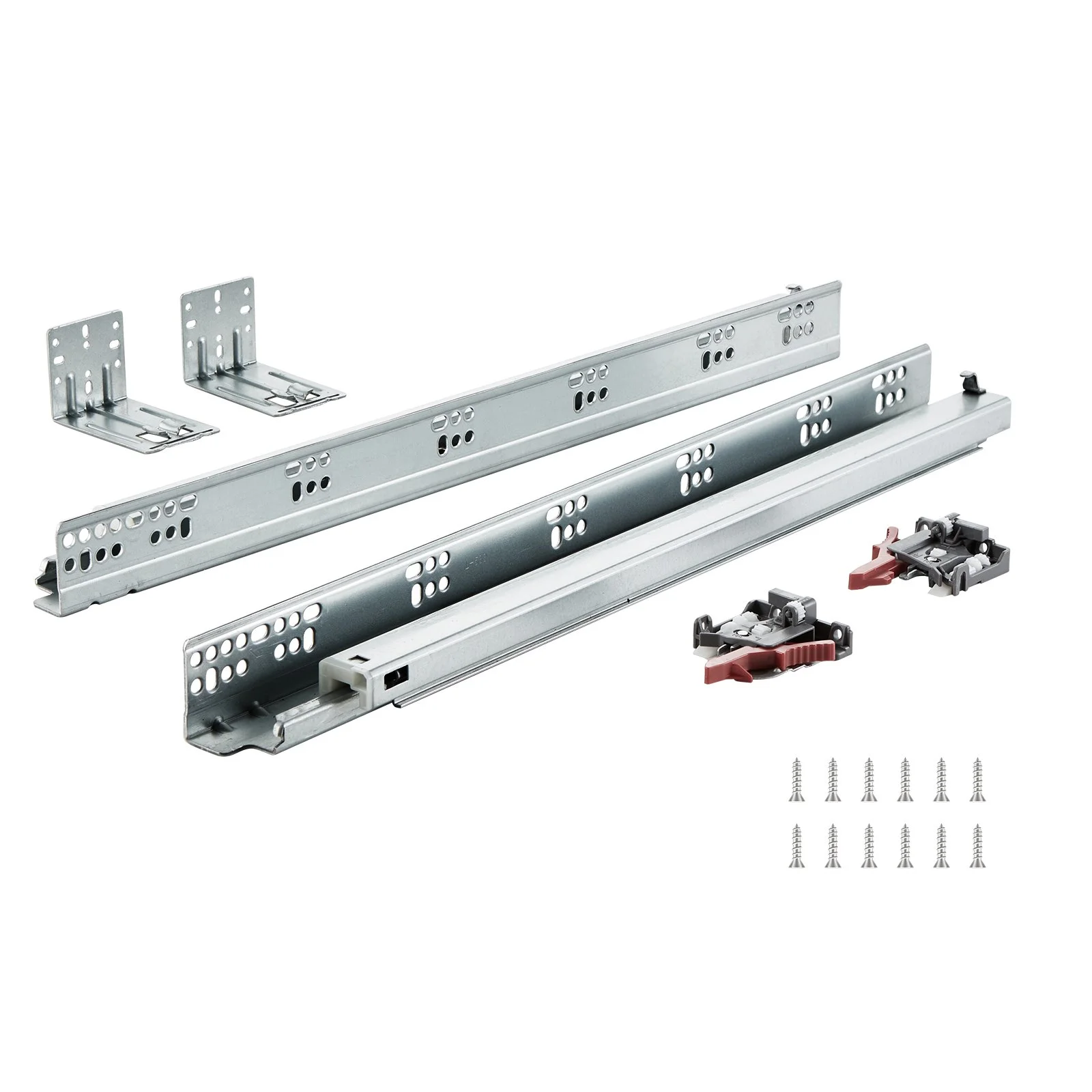 VEVOR 10 Pairs of 533.4mm Drawer Bottom Side Mount Rails, Heavy Duty Full Ball Bearing Extension Steel Track, Soft-Close Noiseless Guide Glides Cabinet Kitchen Runners with Locking Mechanism, 100 Lbs