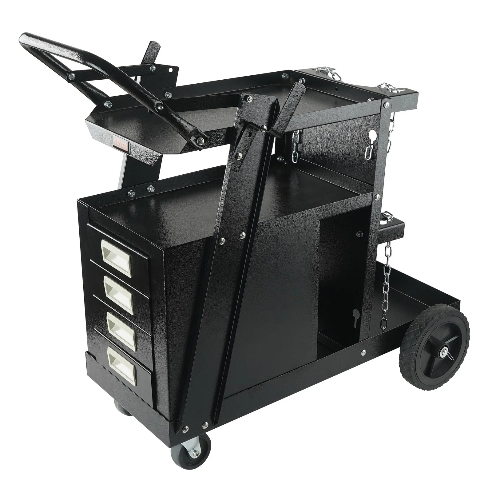 Welding Cart, 2-Tier 4 Drawers Welder Cart with 265 LBS Weight Capacity, Swivel Wheels, Tank Storage Safety Chains, Heavy Duty Rolling MIG Welder Cart for Mig Welder and Plasma Cutter
