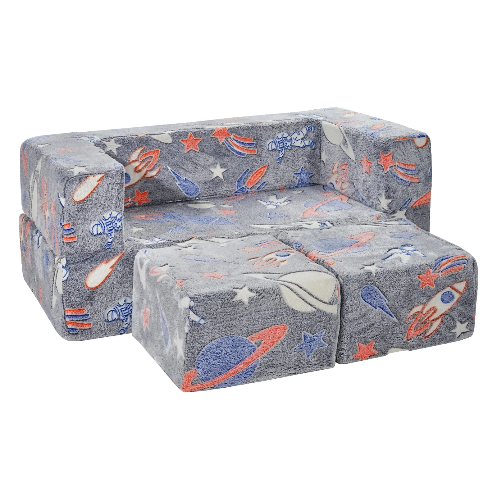 VEVOR Modular Kids Play Couch 4Pcs DIY Glow in the Dark Toddler Chair Grey