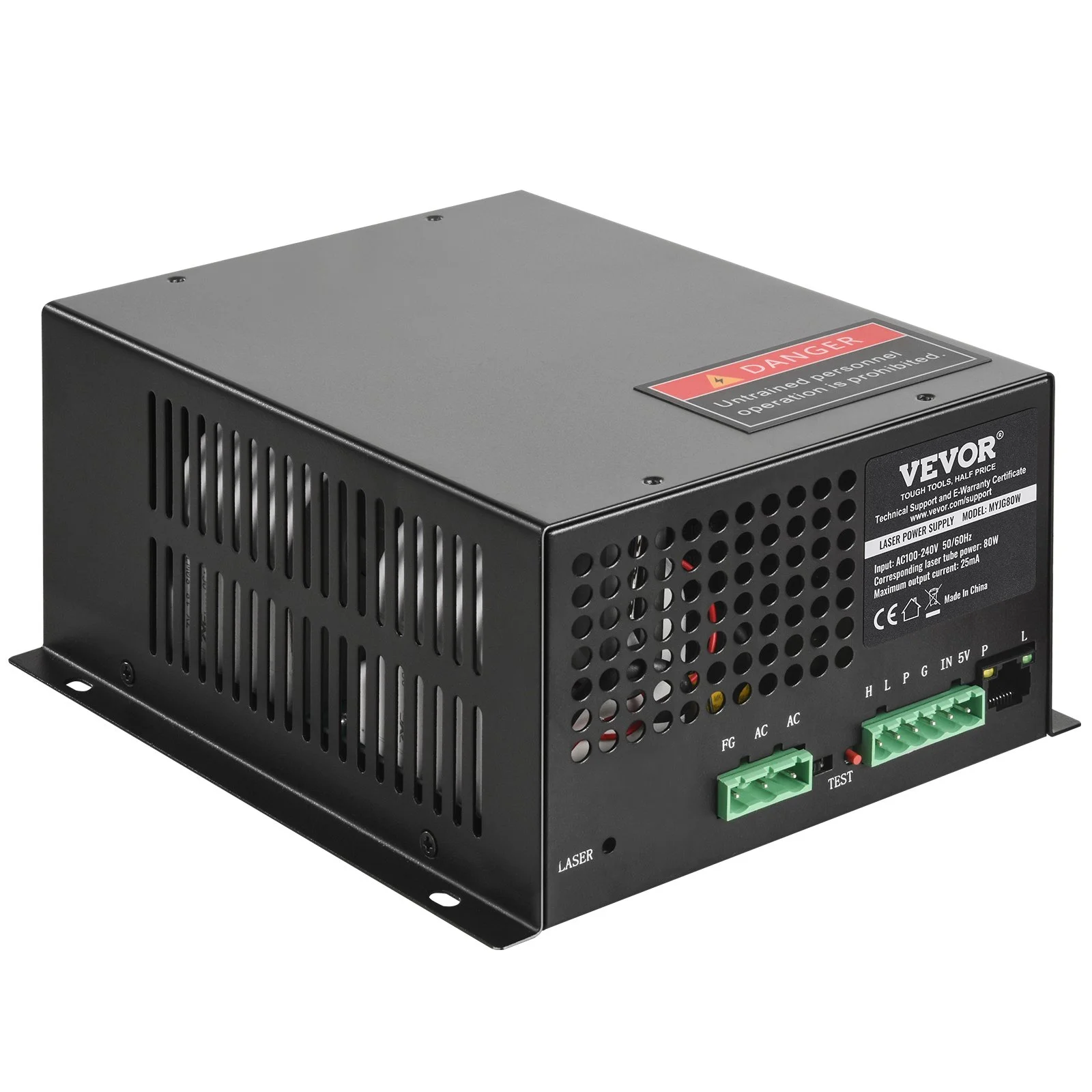 CO2 Laser Power Supply, 80W, Power Supply for 80W Laser Tube, Constant Current Protection, Open Circuit Protection, Fast Heat Dissipation, Compatible for Multi-brand Laser Engravers & Cutters