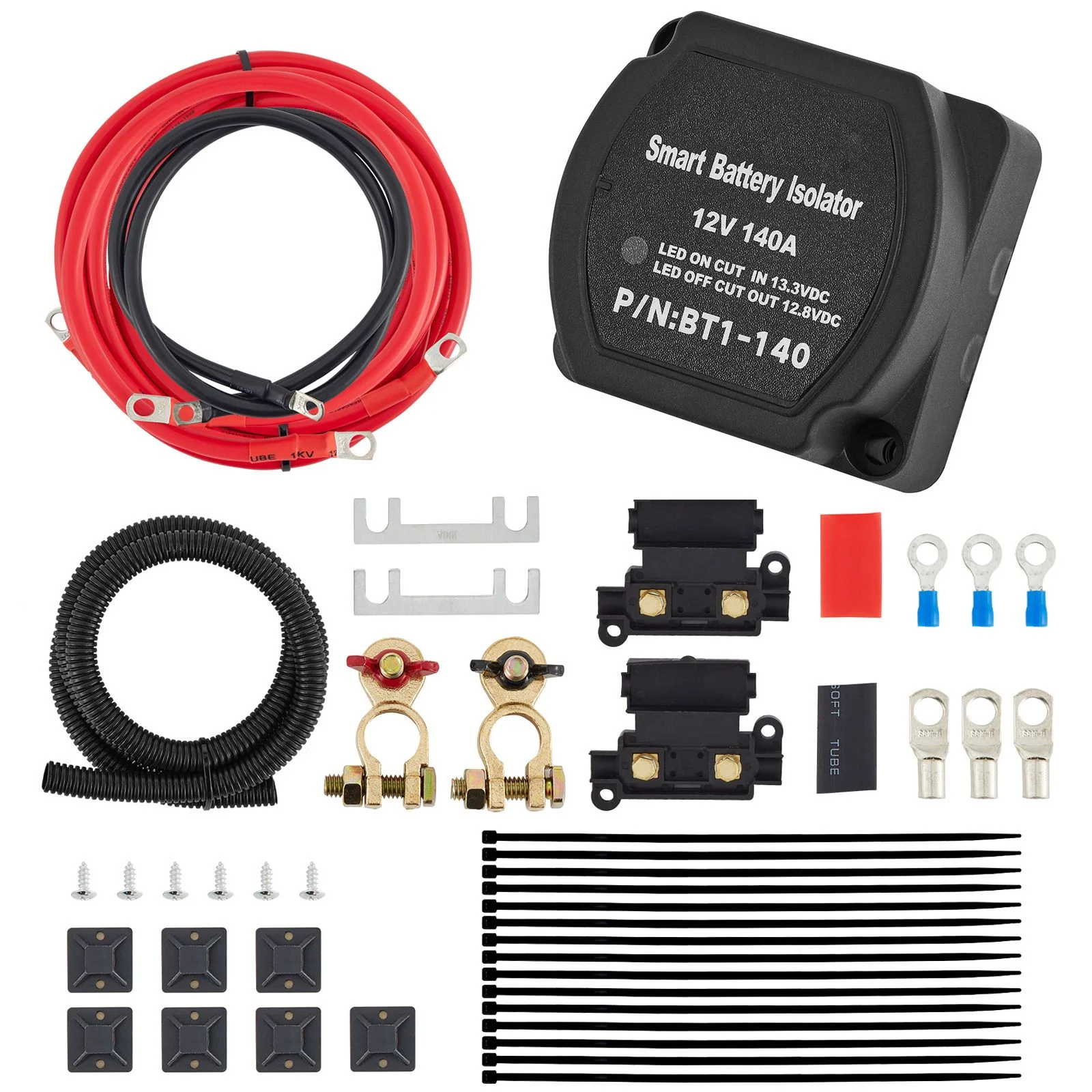 Split Charge Relay Kit, 6mtr, Automatic Dual Battery Isolator Kit with 140AMP Voltage Sense Relay VSR, Compatible with RV Marine Car Vehicle Truck Caravan Camper Yacht ATV UTV Boats Workshop