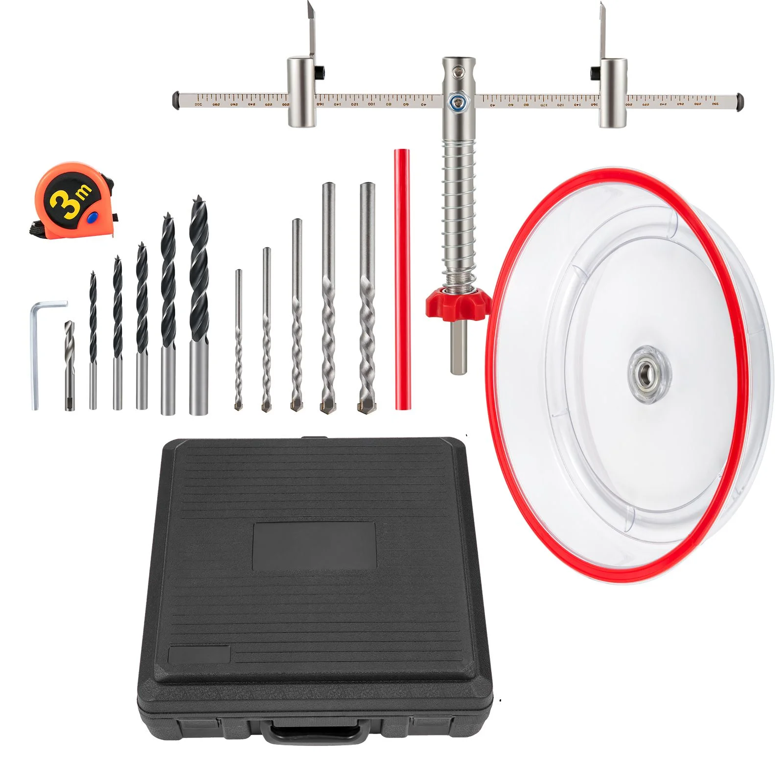 VEVOR Adjustable Hole Saw Cutter Kit 40-200mm with Dust Shield and Pilot Bits