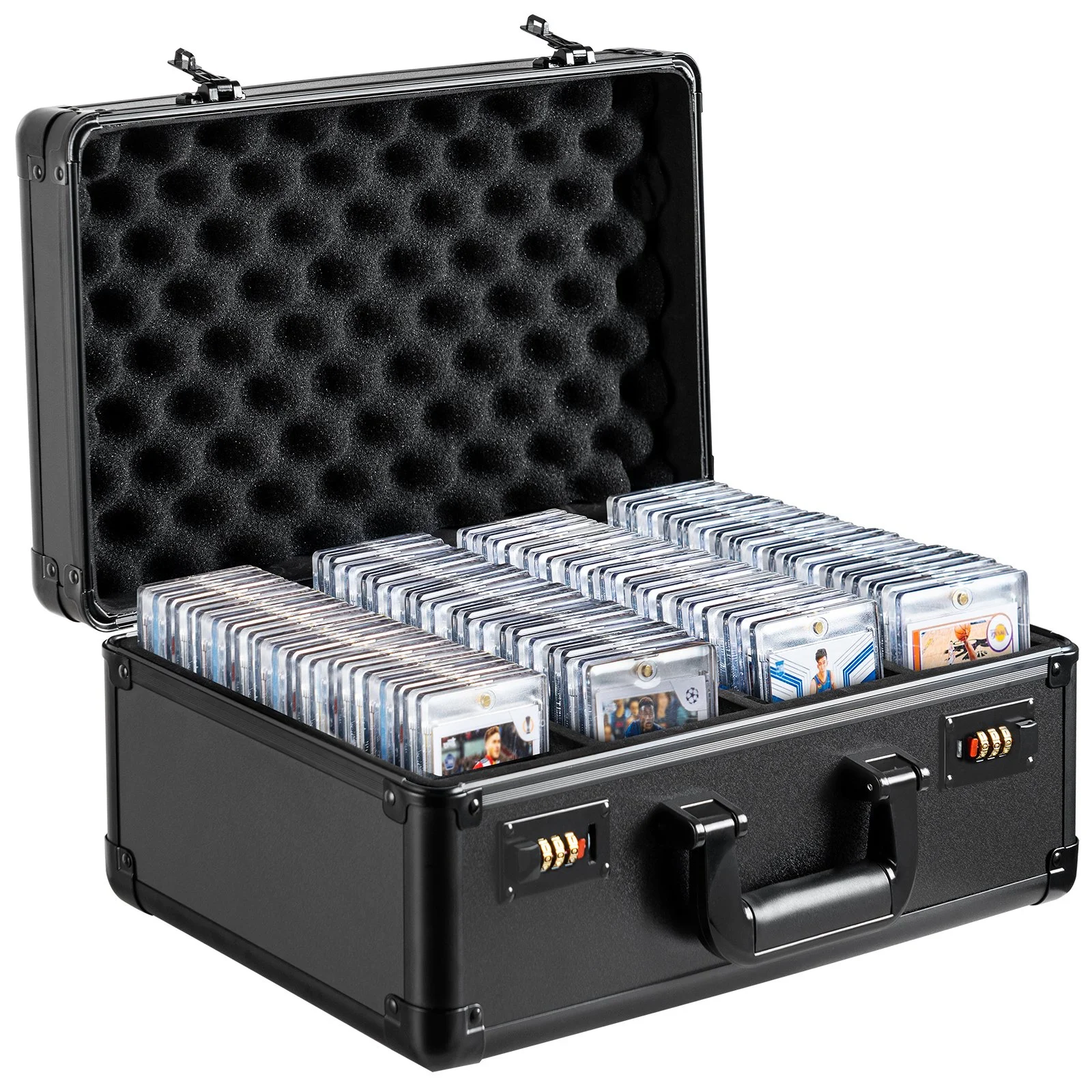 Graded Card Storage Box, 4 Slots, Graded Sports Cards Holder Carrying Case with Coded Lock Foam Dividers, for 120 PSA Graded Cards 84 BGS Cards 96 SGC Cards 428 Top Loaders or 999+ Loose Cards