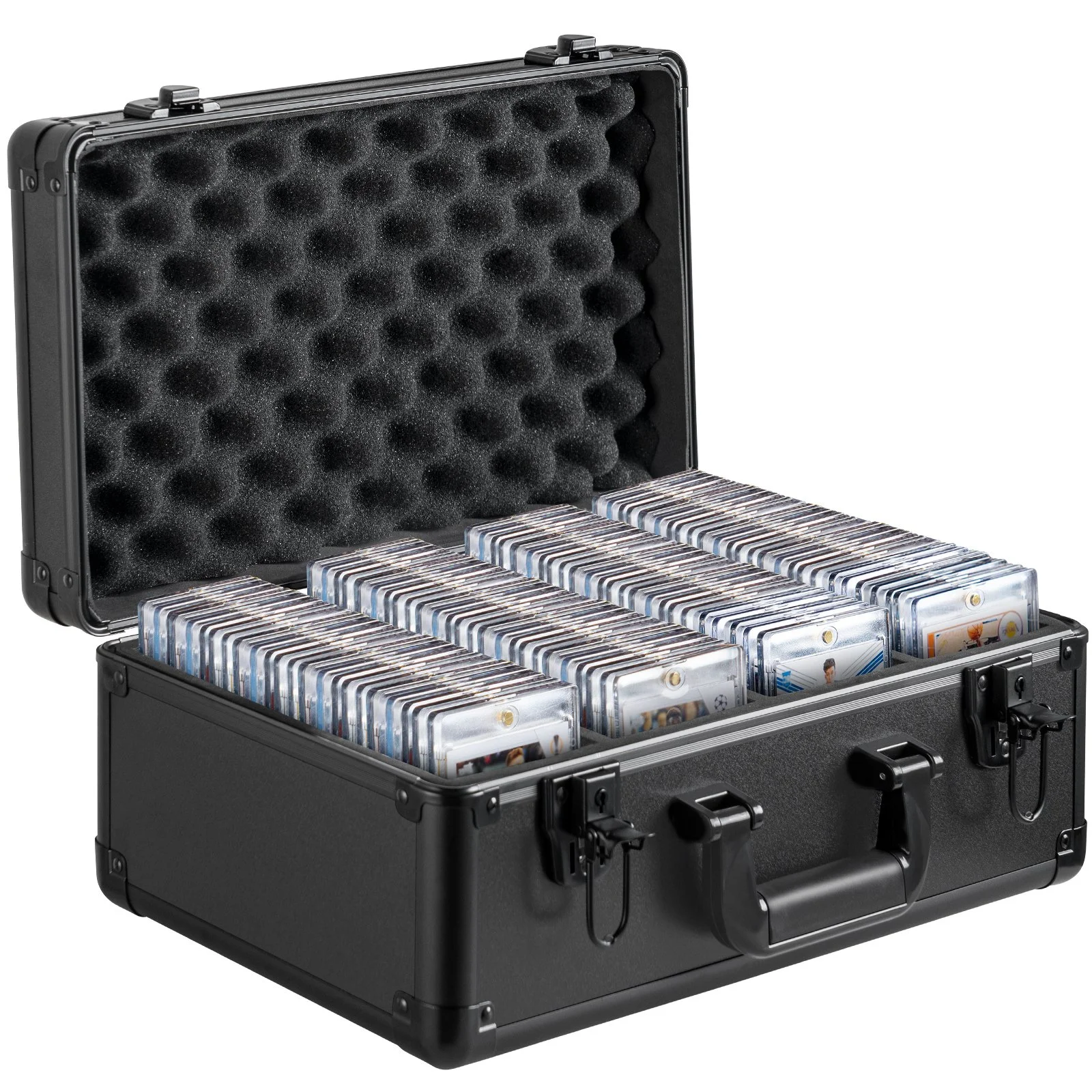 Graded Card Storage Box, 4 Slots, Graded Sports Cards Holder Carrying Case with Key Lock Foam Dividers, for 108 PSA Graded Cards 76 BGS Cards 84 SGC Cards 388 Top Loaders or 999+ Loose Cards