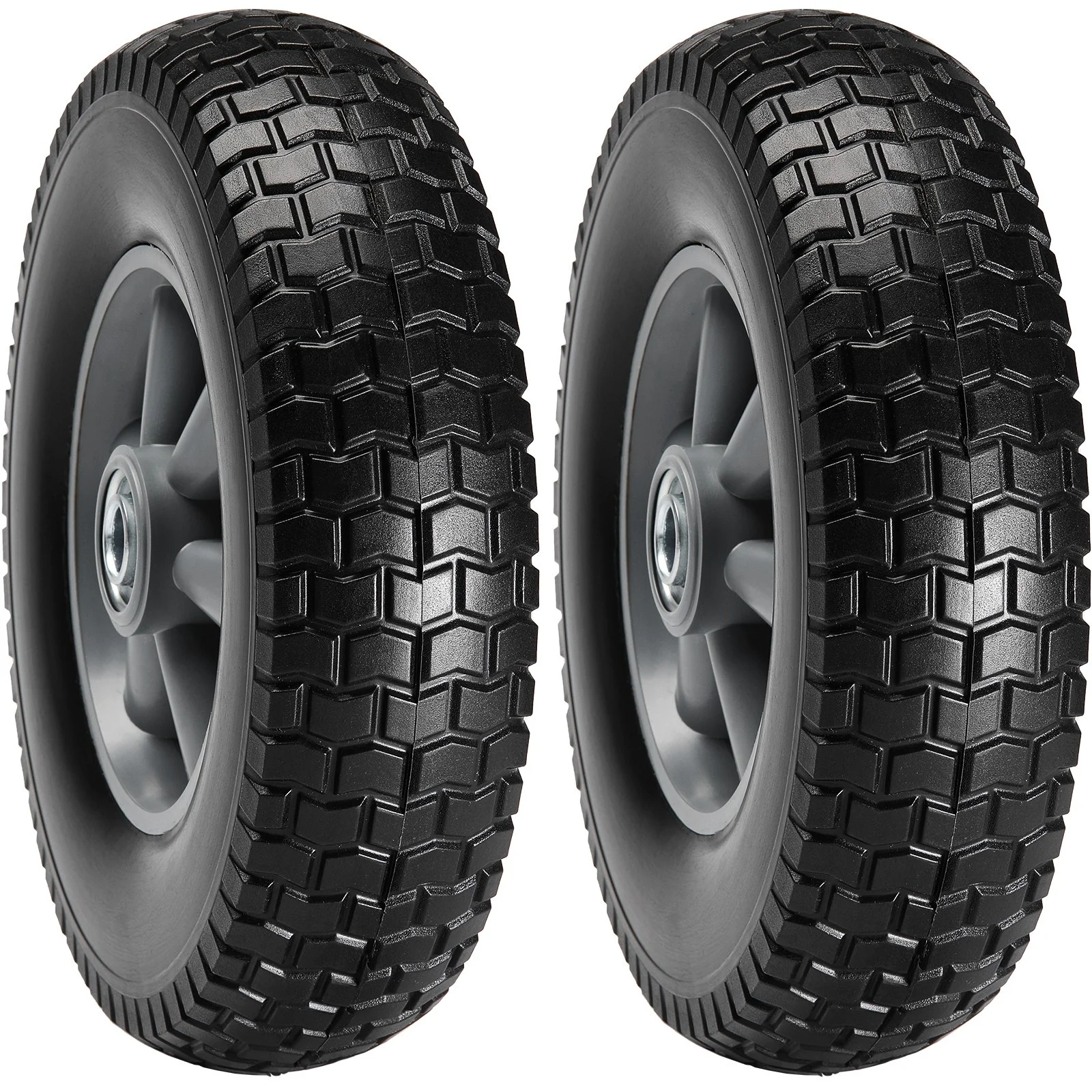 VEVOR Solid PU Run-Flat Tire Wheel, 254 mm, 2-Pack, 81.6 kg Dynamic Load, 99.8 kg Static Load, Flat Free Tubeless Tires and Wheels for Hand Truck, Utility Cart, Dollies, Garden Trailers, Various Carts