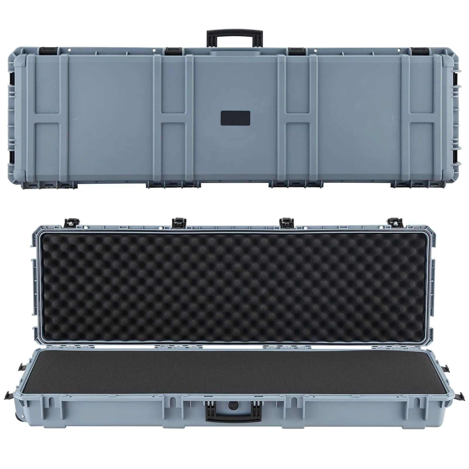 Hard Rifle Case, Lockable Rifle Case with Pre-cut Foams, 1320 mm Gun Storage with Wheels, Heavy Duty IP67 Waterproof & Dustproof Pistol Storage Cases for Rifles, Shotguns, Airsoft Guns, Grey