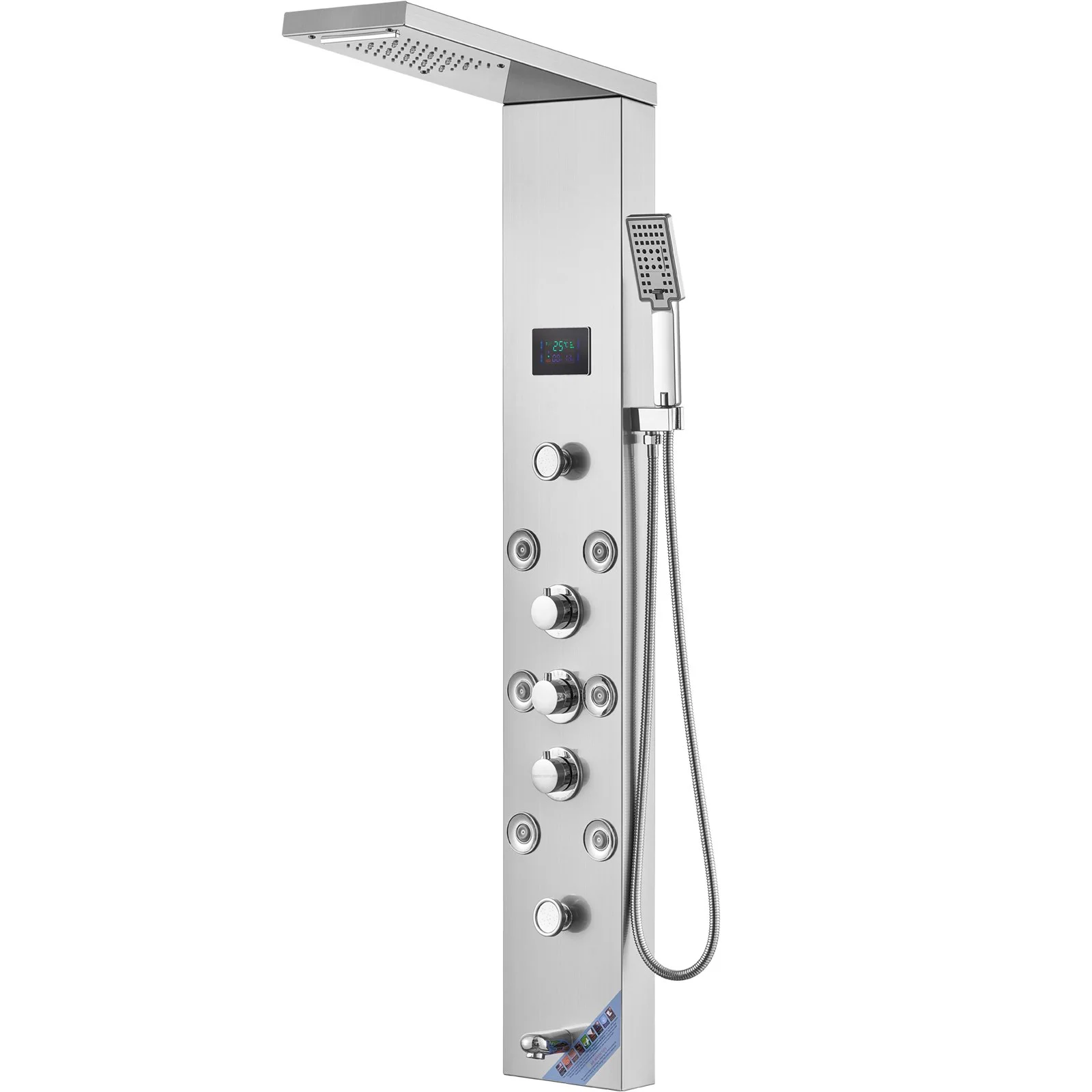 Shower Panel System, 6 Shower Modes, LED & Screen Hydroelectricity Shower Panel Tower, Rainfall, Waterfall, 8 Massage Jets, Tub Spout, Handheld Shower, Stainless Steel Wall-Mounted Shower Set