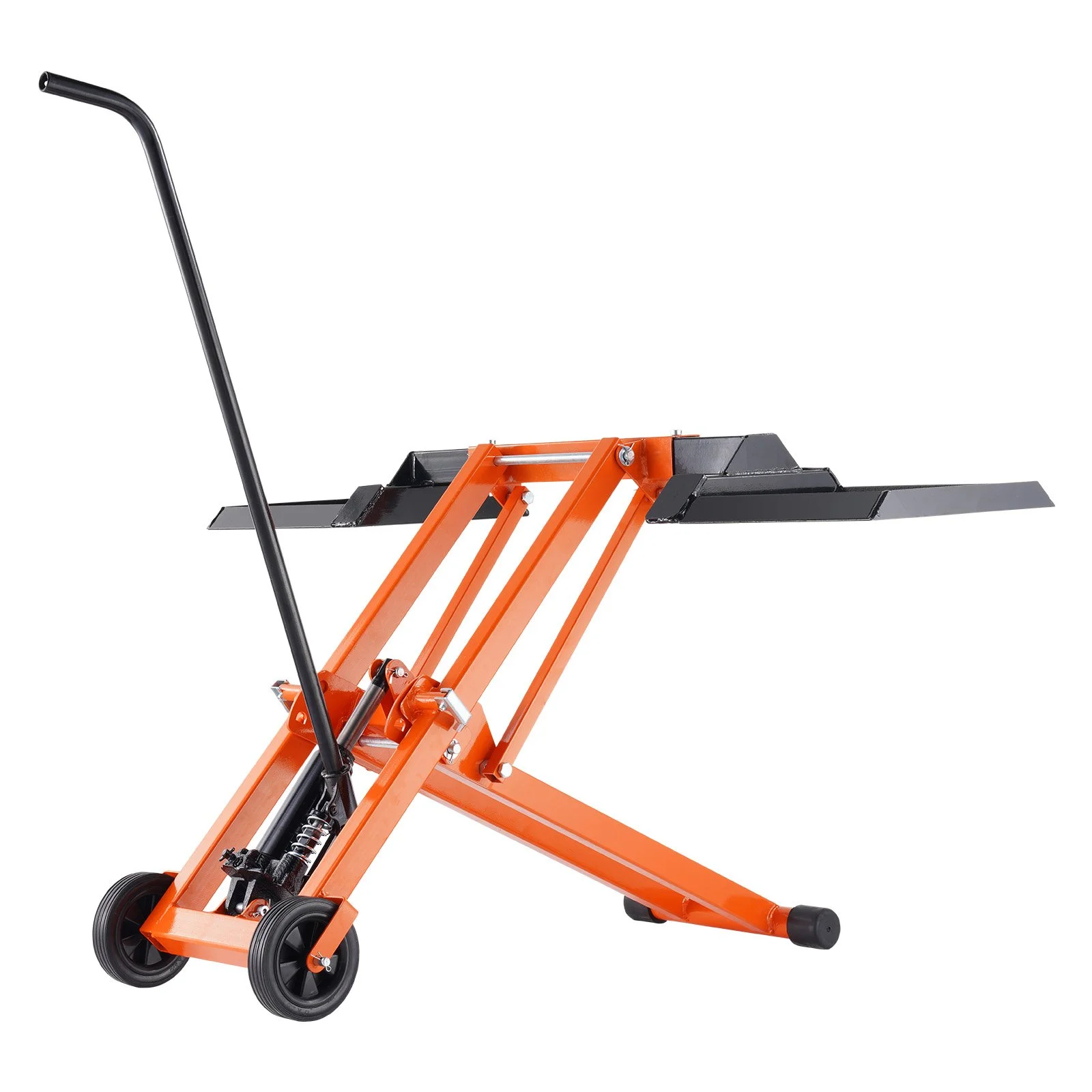 VEVOR Lawn Mower Lift with Hydraulic Jack, 500 Lbs Weight Capacity, Solid Carbon Steel Lawn Mower Lift, Adjustable Movable Lawn Lifter for Riding Tractors and Zero Turn Lawn Mowers, Orange