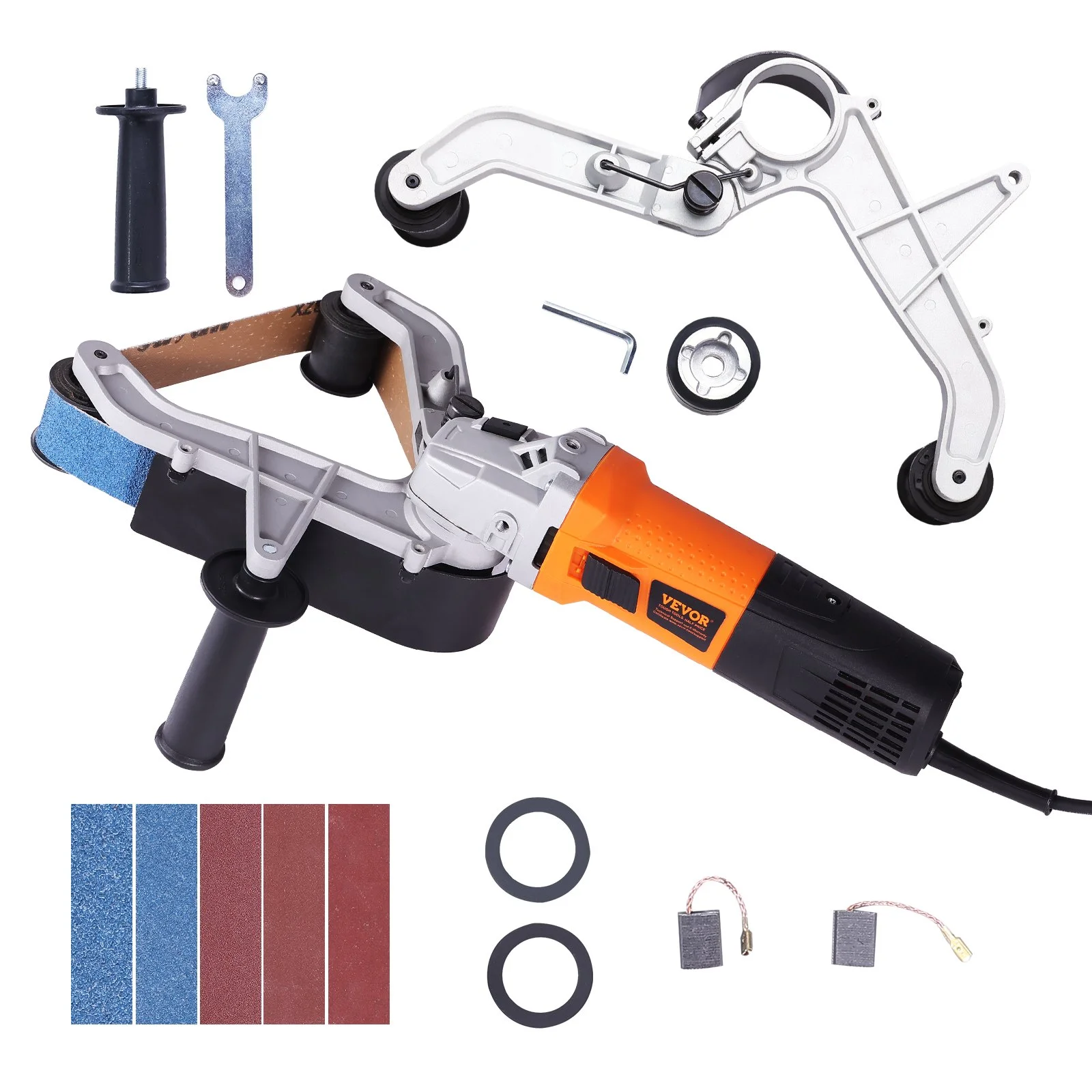 VEVOR Pipe Tube Polisher Sander, 1300W Pipe Belt Sander with 6 Variable Speeds 1100-3200rpm, Professional Belt Sander Grinding Machine with 50PCS Sanding Belts for Burnishing Finishing Rust Removal