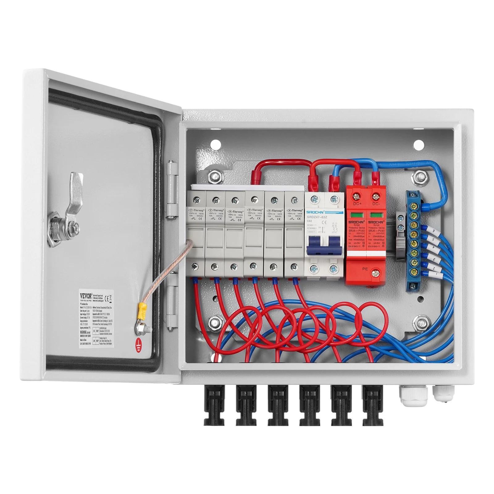 VEVOR Solar PV Combiner Box 6 String 15A for Solar Panel System Steel Case IP65