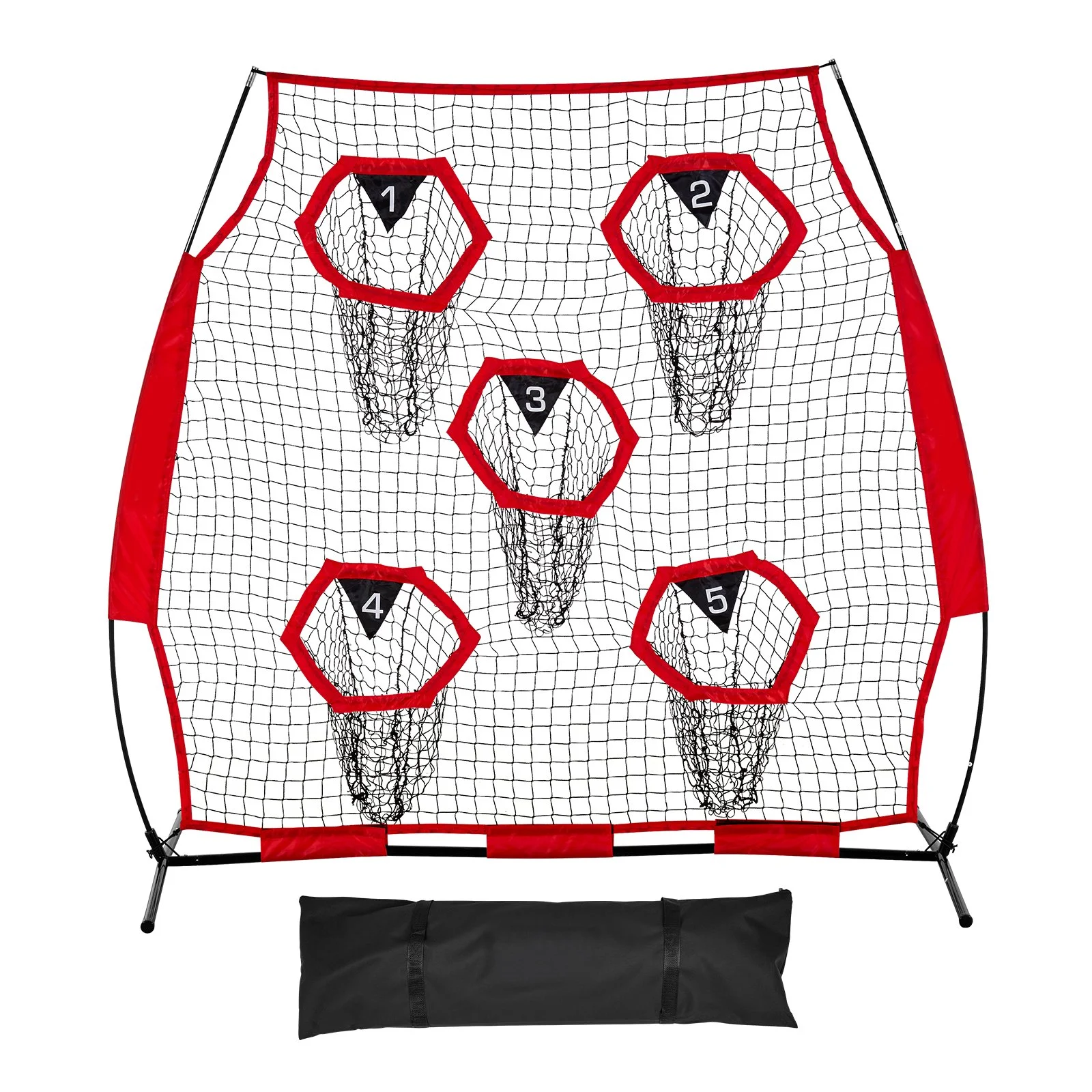 1828.8x1828.8mm Football Trainer Throwing Net, Training Throwing Target Practice Net with 5 Target Pockets, Knotless Net Includes Straps and Portable Carry Case, Improve QB Throwing Accuracy,Red