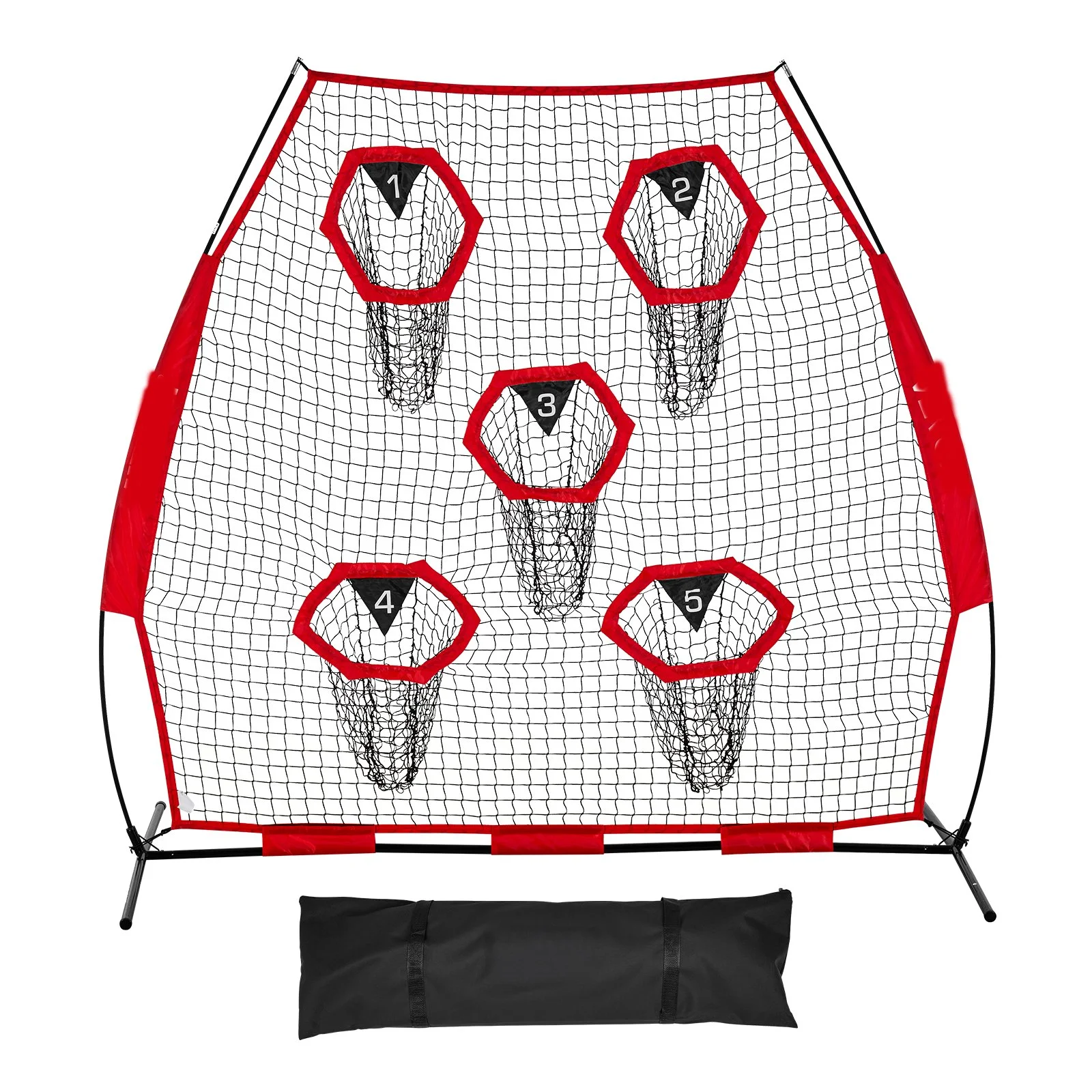 2133.6 x 2133.6mm Football Trainer Throwing Net, Training Throwing Target Practice Net with 5 Target Pockets, Knotless Net Includes Straps and Portable Carry Case, Improve QB Throwing Accuracy