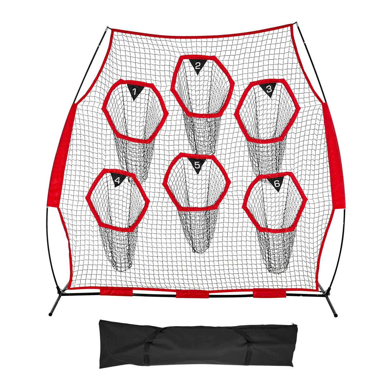 2438.4x2438.4mm Football Trainer Throwing Net, Training Throwing Target Practice Net with 6 Target Pockets, Knotless Net Includes Straps and Portable Carry Case, Improve QB Throwing Accuracy,Red
