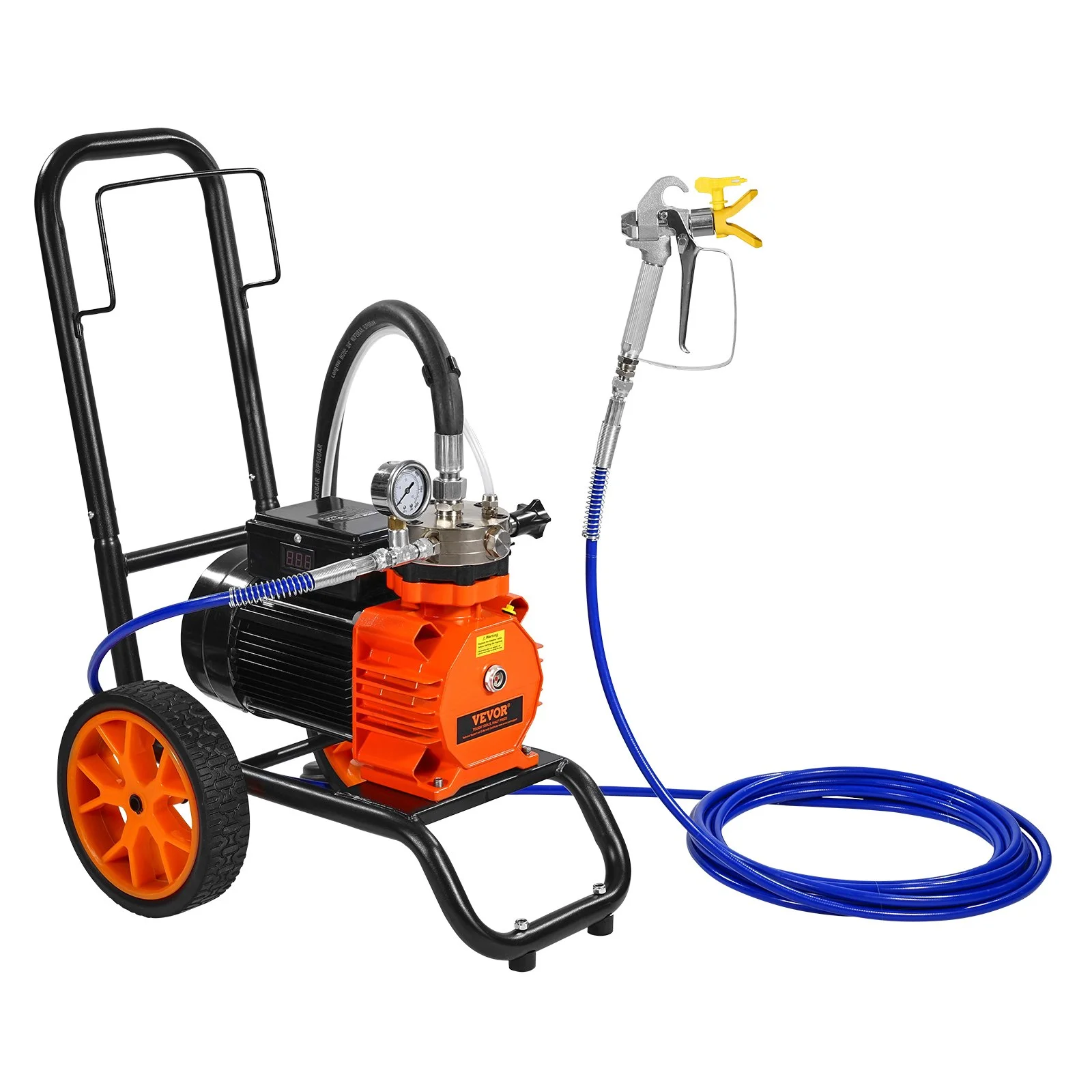 VEVOR Diaphragm Airless Paint Sprayer, 1100 W Efficiency Cart Airless Paint Sprayer, 2000 psi High Pressure Paint Airless Sprayer, with Extension Bar, for Home Interior and Exterior Spraying