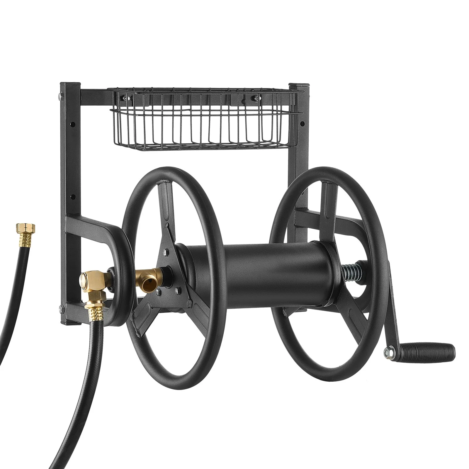 VEVOR Wall Mounted Garden Hose Reel 125ft 5/8 in Metal Hose Reel with Basket