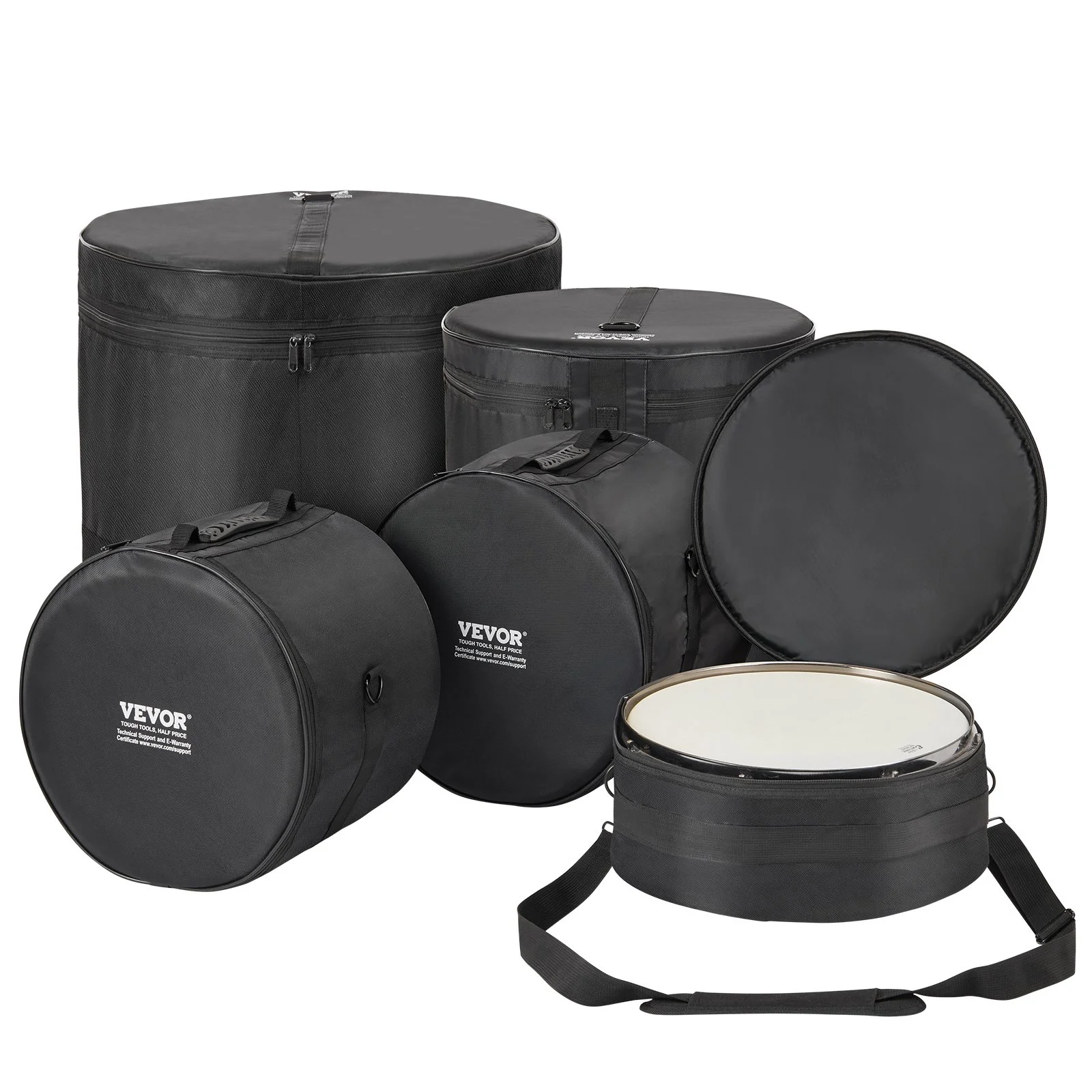 VEVOR 5-Piece Drum Bag Set, 1680D Oxford Fabric, Padded Drum Bags and Cases with 4.92 ft Detachable Shoulder Strap Carry Handles Foldable Design, for 55cm Kick 30cm Tom 33cm Tom 40cm Tom 35cm Snare
