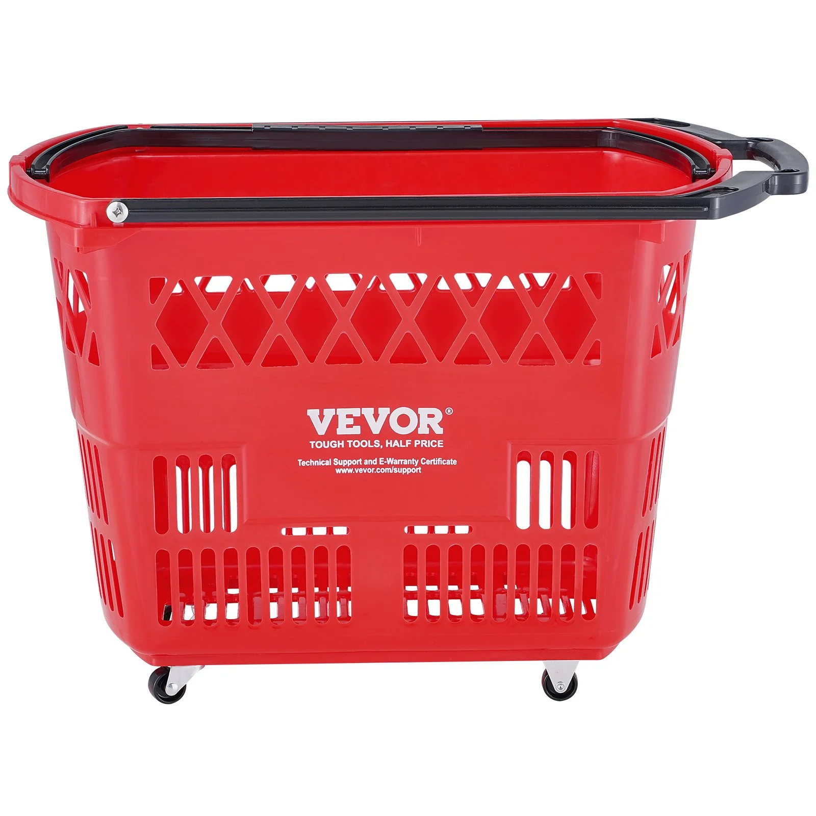 VEVOR Shopping Baskets, 6PCS, 39L Shopping Carts with Handles, Plastic Rolling Shopping Basket with Wheels, Large Portable Shopping Basket Set for Supermarkets, Retail Stores, Grocery Shopping, Red