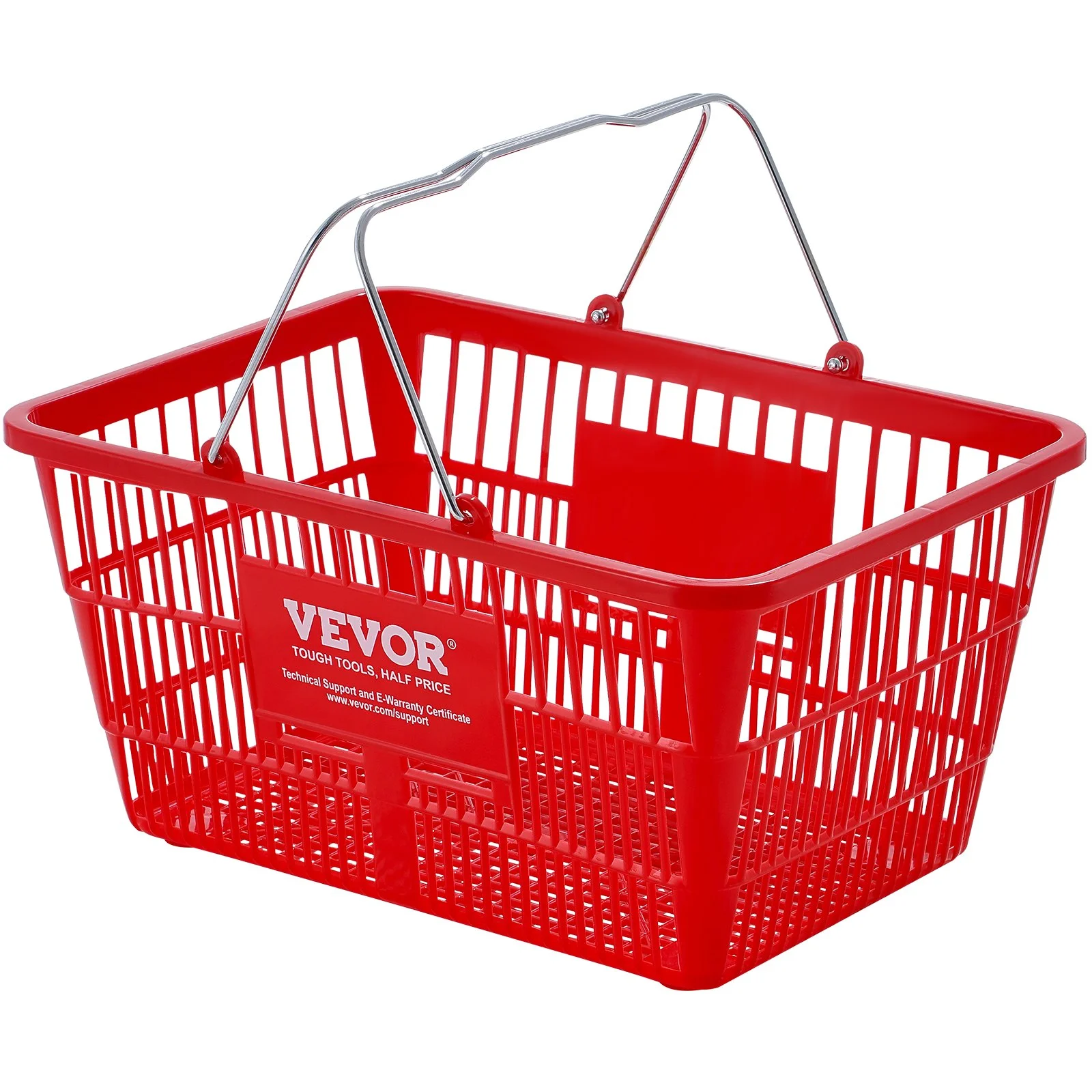 VEVOR Shopping Basket, Set of 12, 21L Durable Plastic Grocery Basket with Metal Handle and Stand, 425 x 305 x 218 mm Portable Shop Basket Bulk Used for Retail Store Supermarket Grocery Shopping, Red
