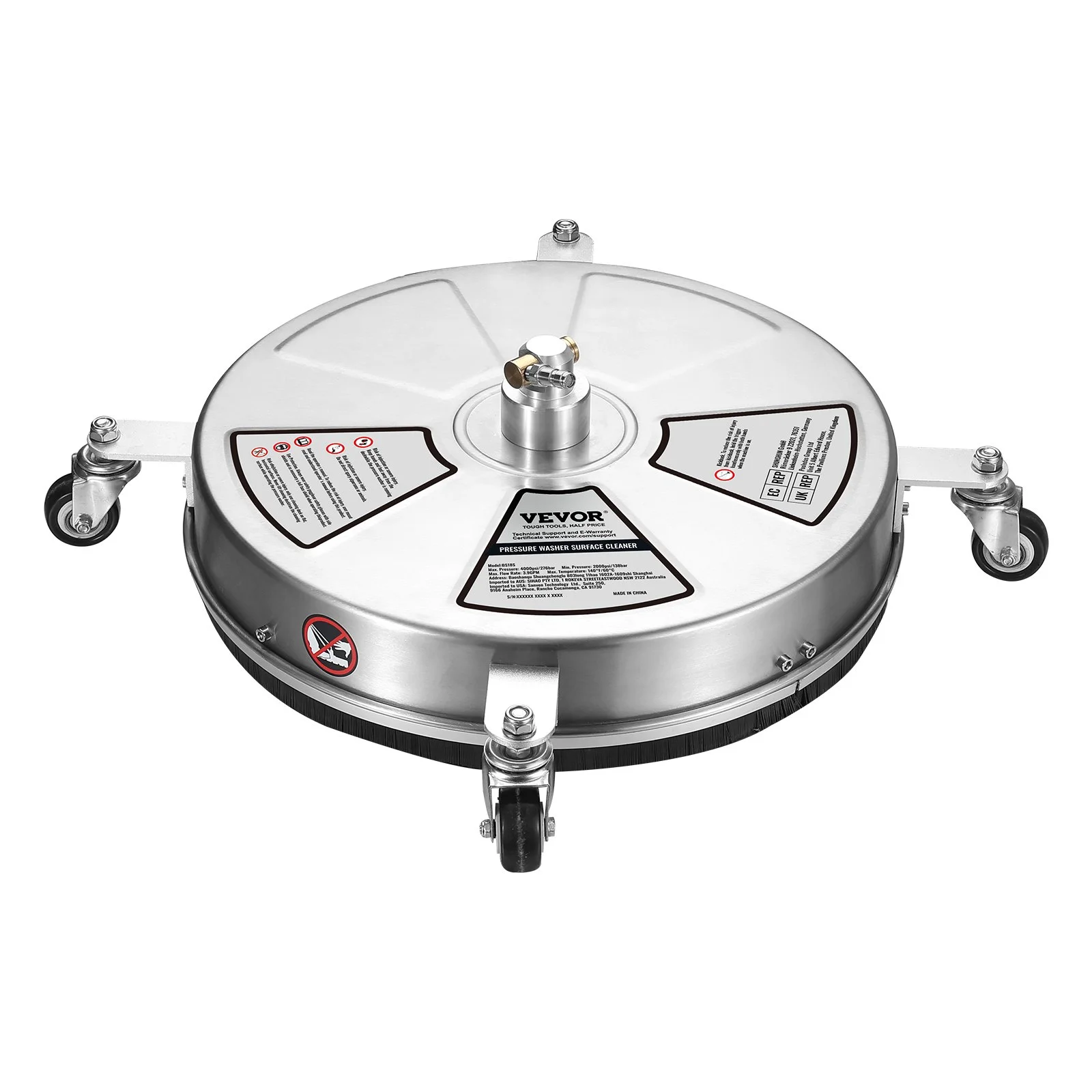 VEVOR 18" Pressure Washer Surface Cleaner w/ Wheels, Stainless Steel Concrete Cleaner 4000 Max PSI , 1/4" Quick-Connect Connector w/ 2 Extension Wand, Heavy Duty Power Washer For Floor Driveway, Patio