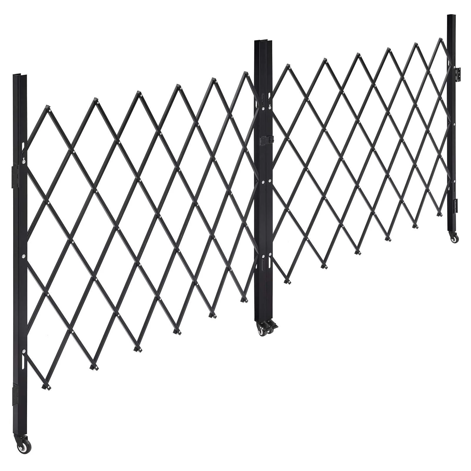 Double Folding Security Gate, Lockable Scissor Gate with 360 degree Swivel Casters, Outdoor Barricade Steel Retractable Gates, for Entry Security, Garage, Warehouse & Pool, 3200 x 1605 mm in (W x H)