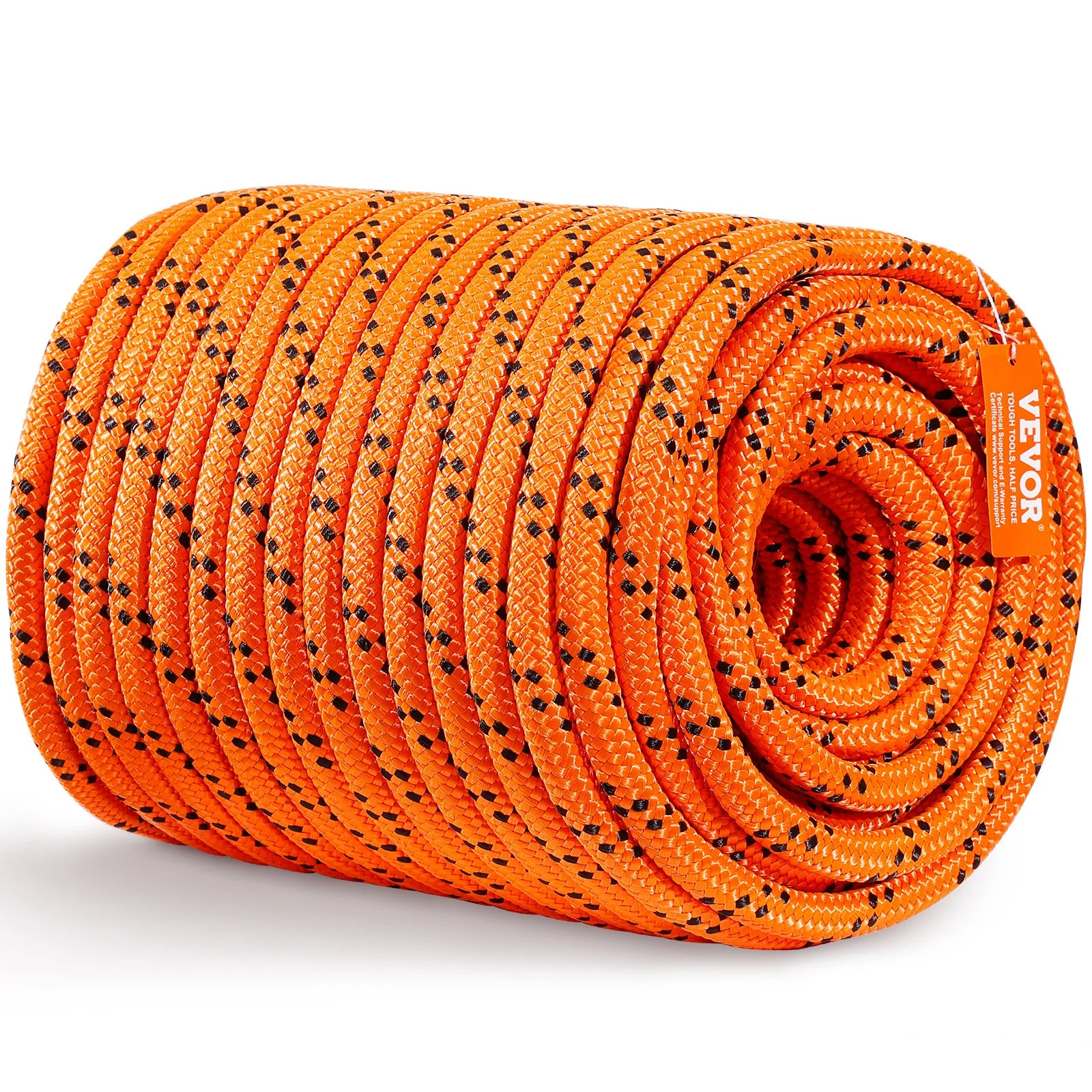 Double Braided Polyester Rope, 19 mm x 67.06 m, 24 Strands, 88.96kN Breaking Strength Outdoor Climbing Rope, Arborist Rigging Rope for Rock Hiking Camping Swing Rappelling Rescue, Orange/Black