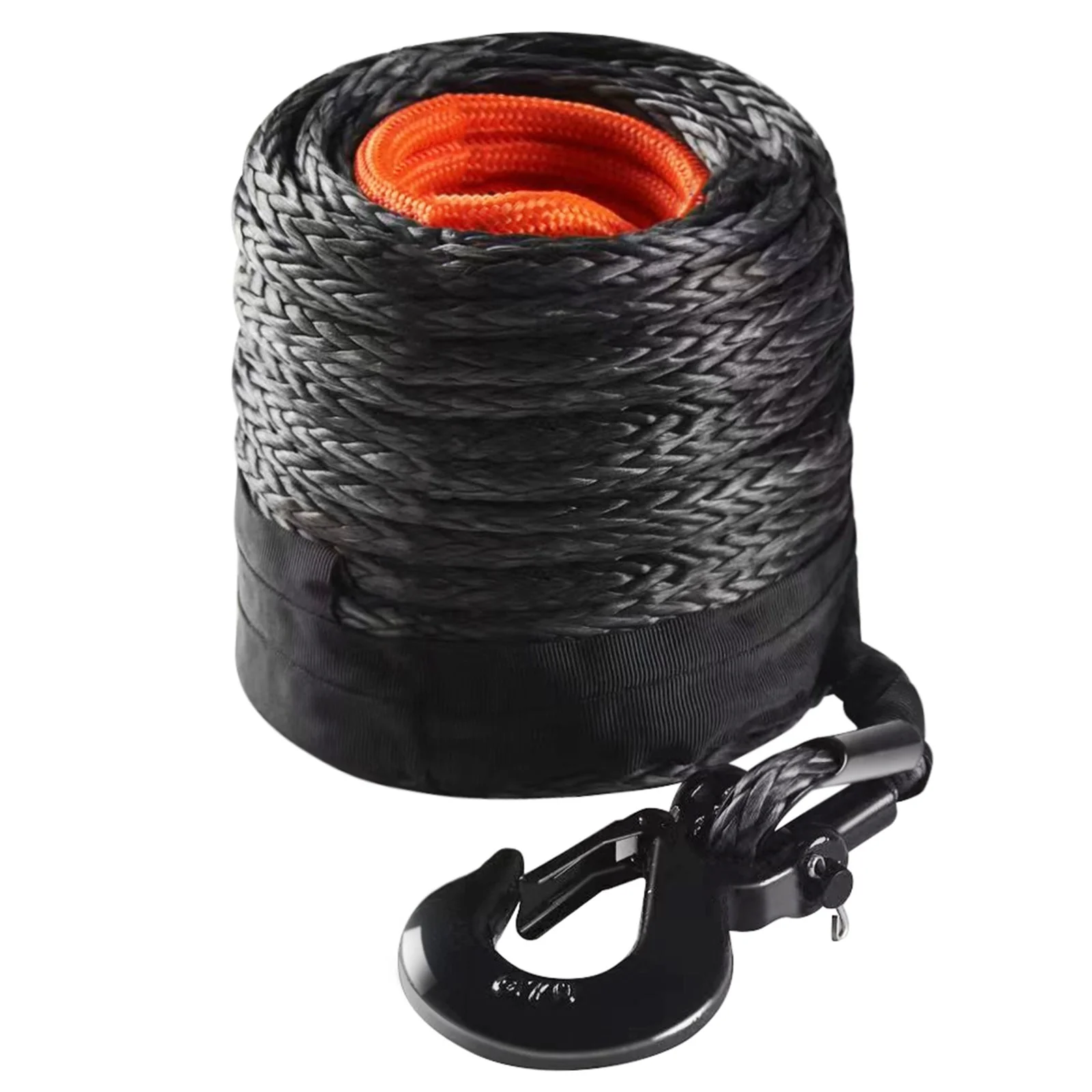 Synthetic Winch Rope, 12.7 mm x 28 m, 142.3 kN, Synthetic Winch Line Cable Rope with Protective Sleeve + Forged Winch Hook + Pull Strap, Universal Fit for SUV, Large Off-Road Vehicle, Truck