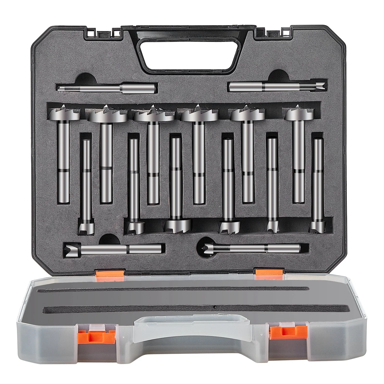 VEVOR Forstner Bit Set, 16 Pcs Forstner Drill Bits Set, 1/4" to 1-5/8", Carbon Steel, with Universal Round Shank, Forstner Drill Bit for Wood and Composite Board, Forstner Bits for Woodworking