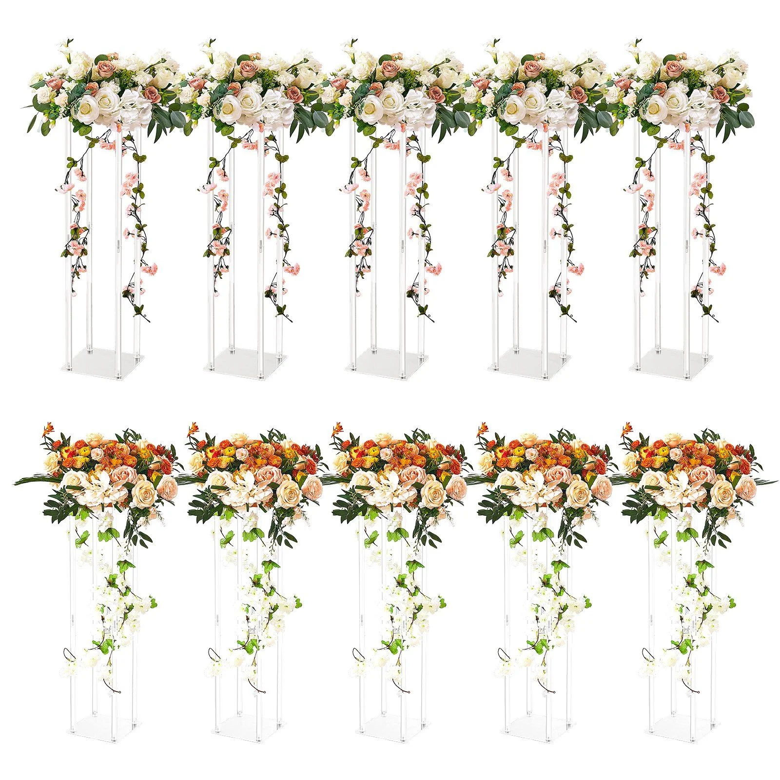 10PCS 23.6inch/60cm High Wedding Flower Stand, With Acrylic Laminate,Acrylic Vase Column Geometric Centerpiece Stands, Floral Display Rack for T-Stage Events Reception, Party Decoration Home