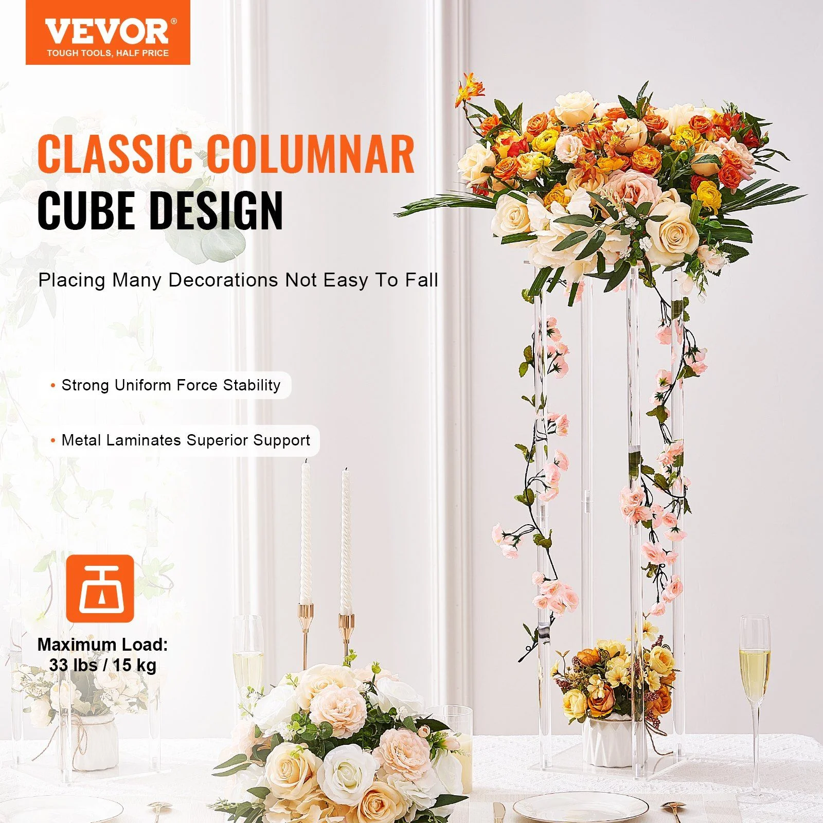 10PCS 23.6inch/60cm High Wedding Flower Stand, With Acrylic Laminate,Acrylic Vase Column Geometric Centerpiece Stands, Floral Display Rack for T-Stage thumbnail 2