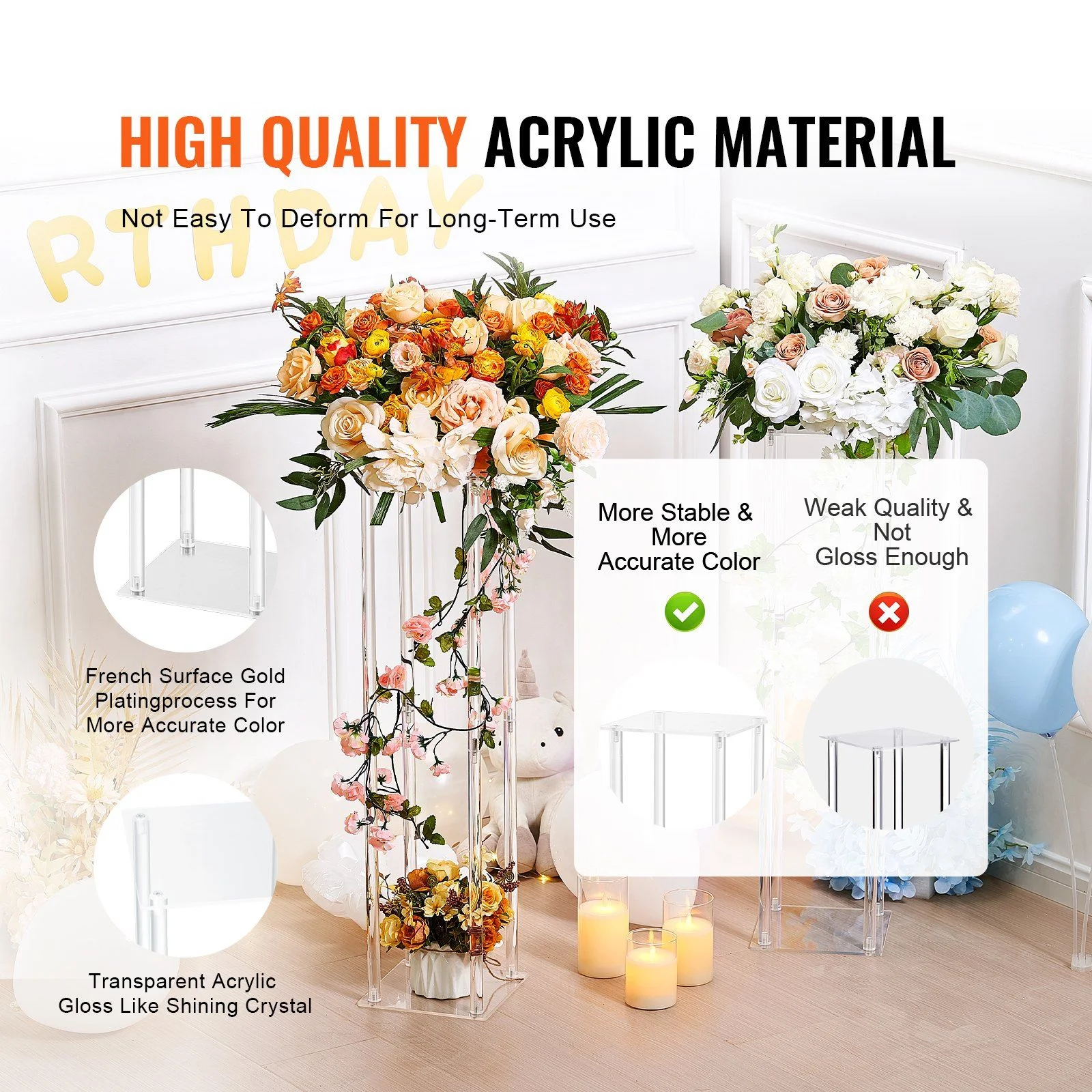 10PCS 23.6inch/60cm High Wedding Flower Stand, With Acrylic Laminate,Acrylic Vase Column Geometric Centerpiece Stands, Floral Display Rack for T-Stage thumbnail 3