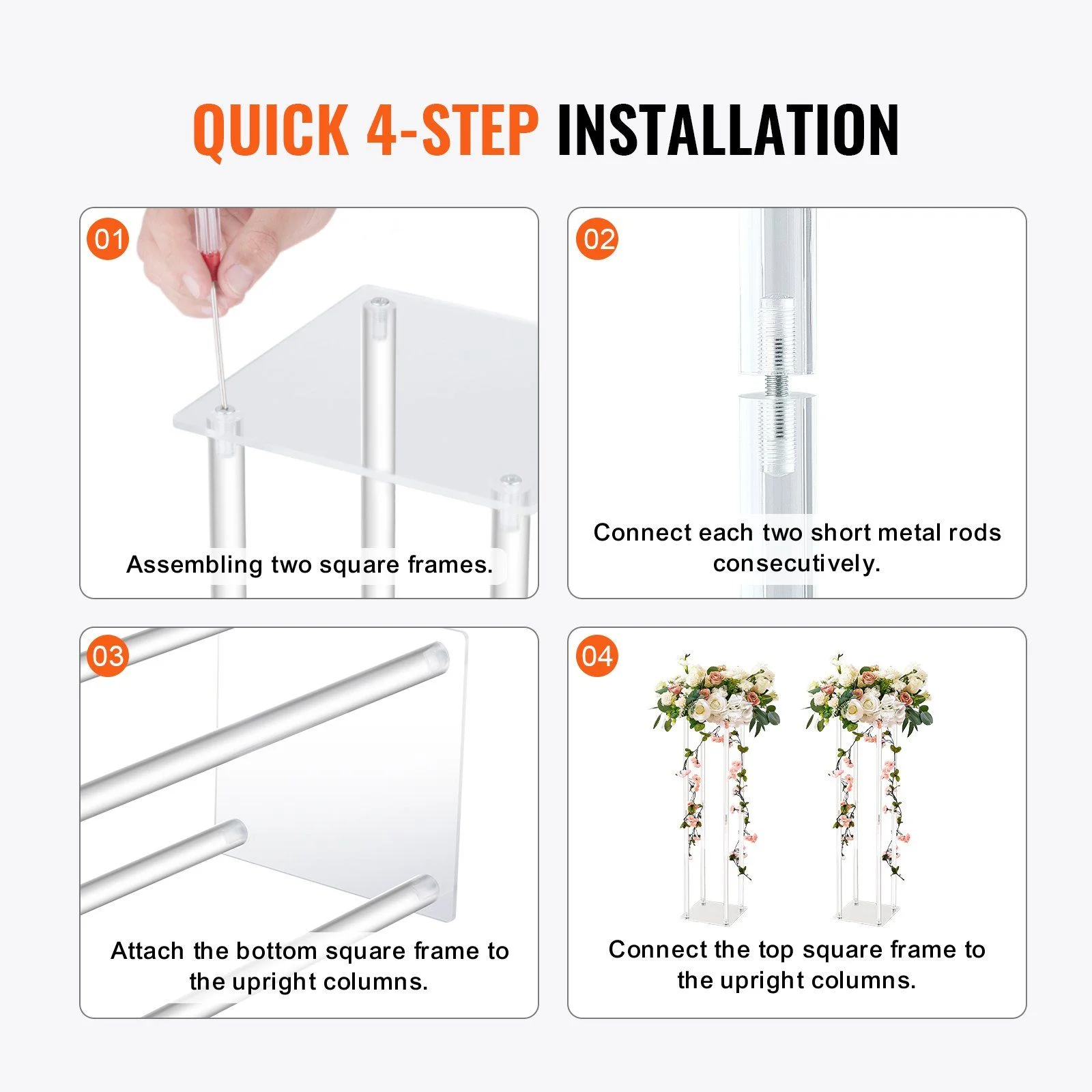10PCS 23.6inch/60cm High Wedding Flower Stand, With Acrylic Laminate,Acrylic Vase Column Geometric Centerpiece Stands, Floral Display Rack for T-Stage thumbnail 5